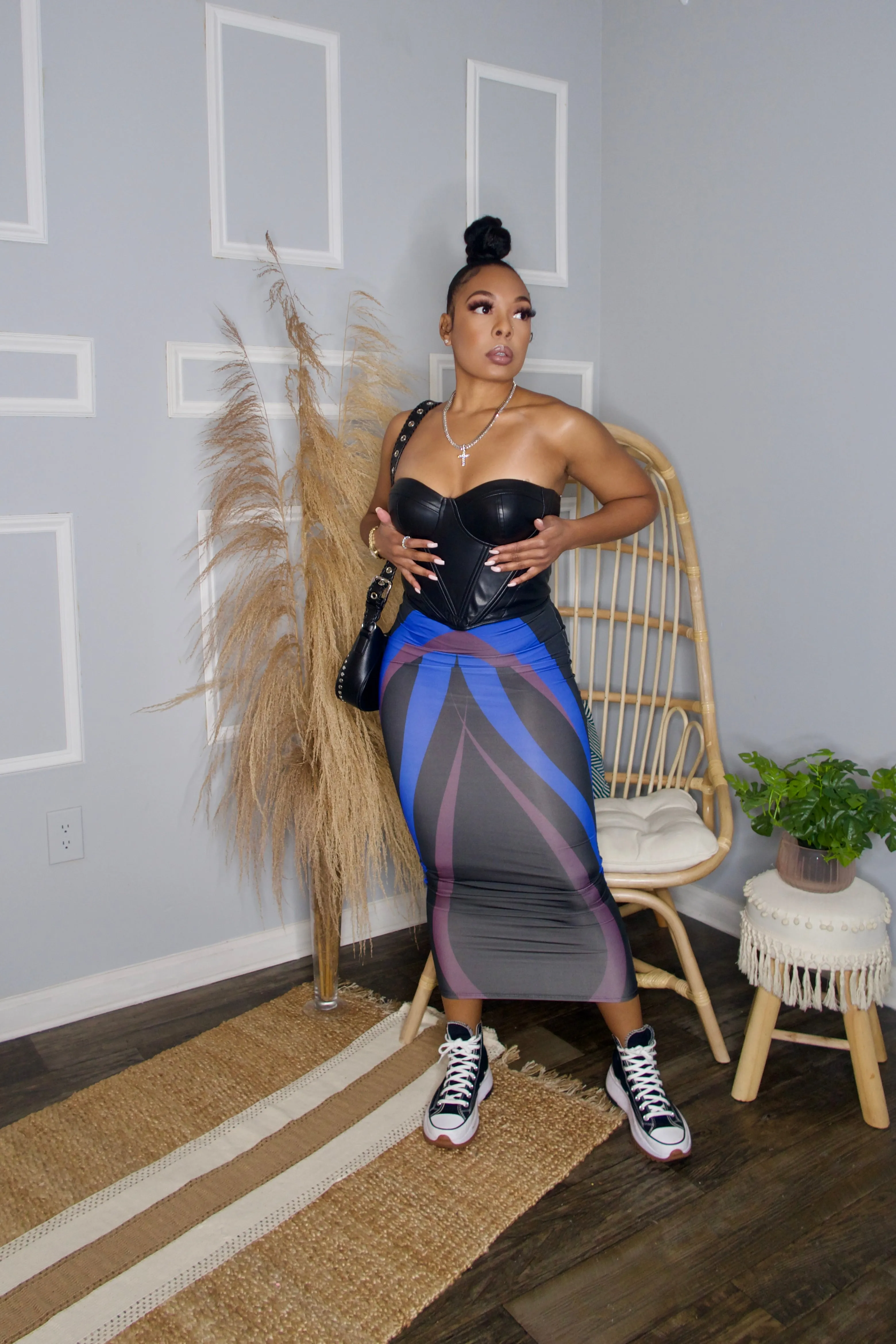 Abstract Midi Skirt- Blue Multi