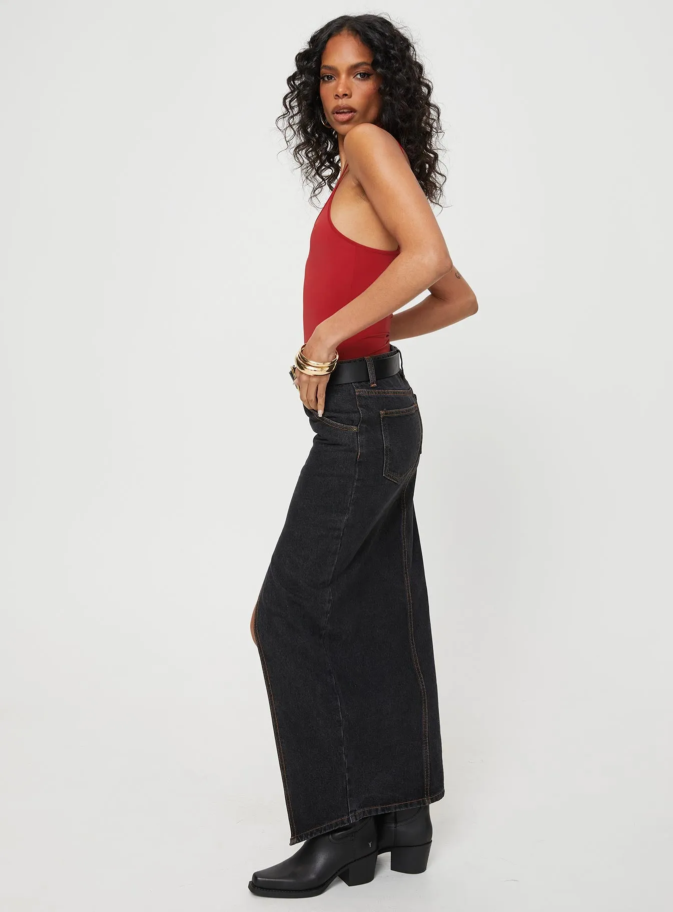 Barbara Split Midi Skirt Charcoal