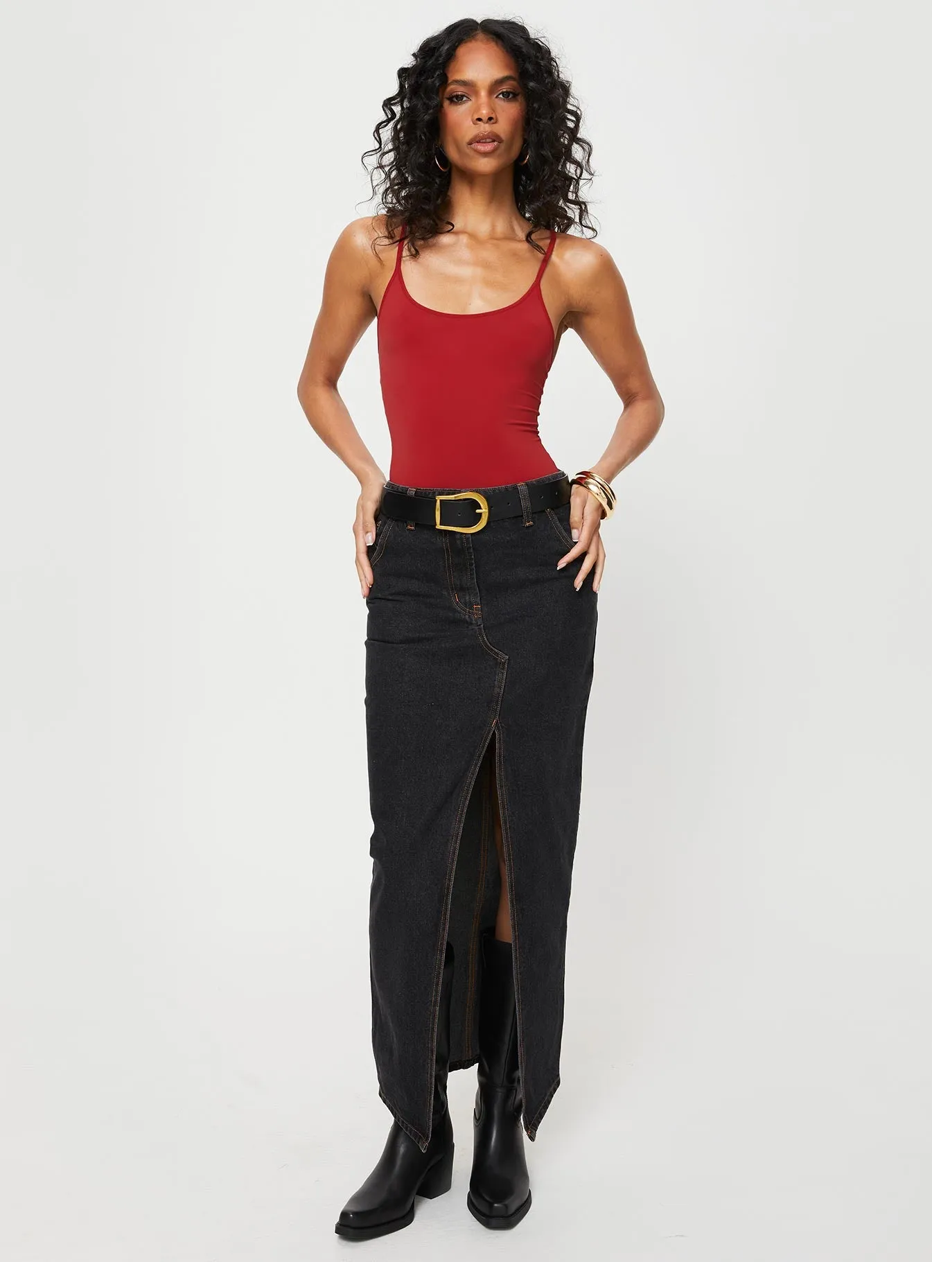 Barbara Split Midi Skirt Charcoal
