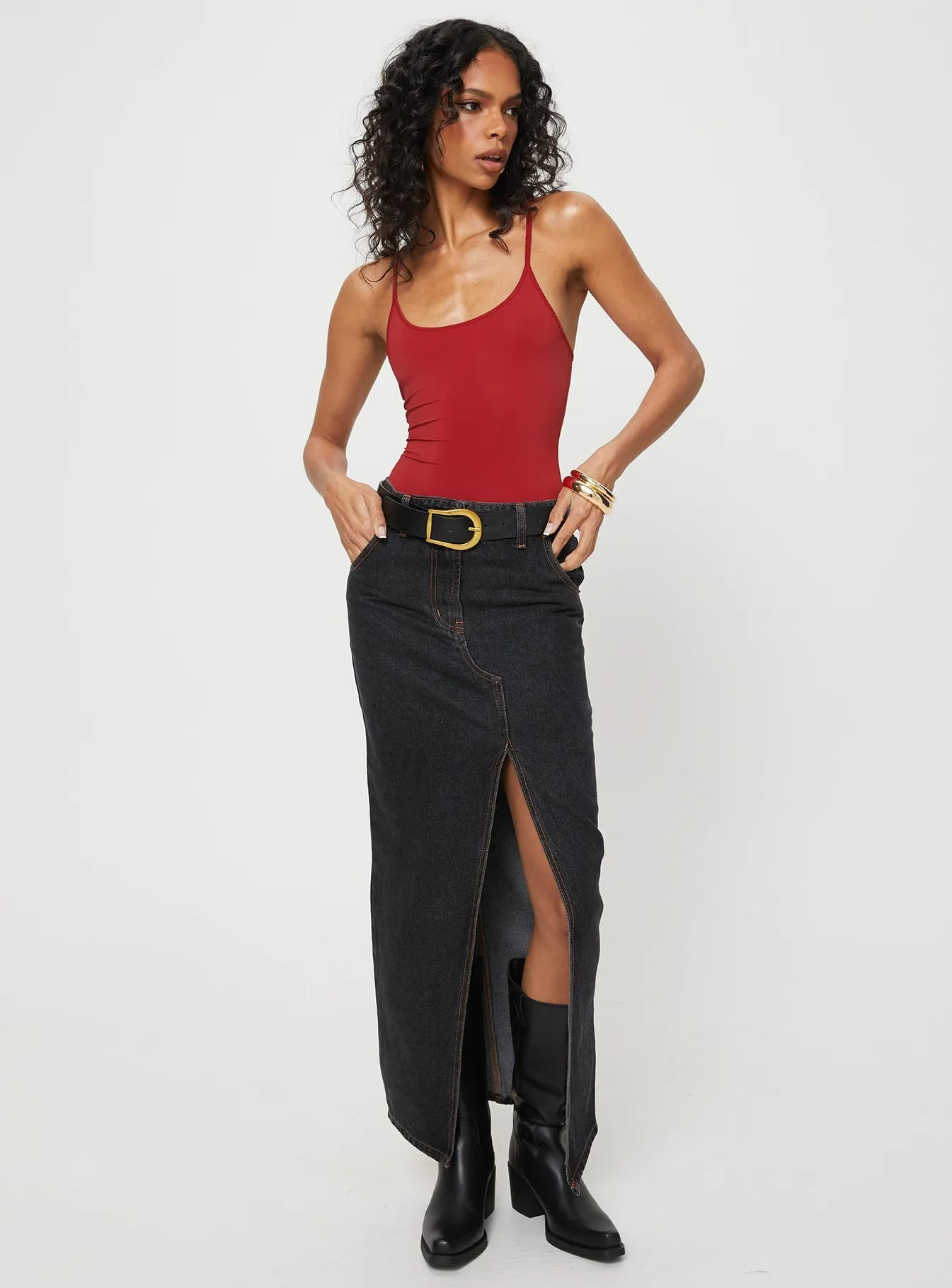 Barbara Split Midi Skirt Charcoal
