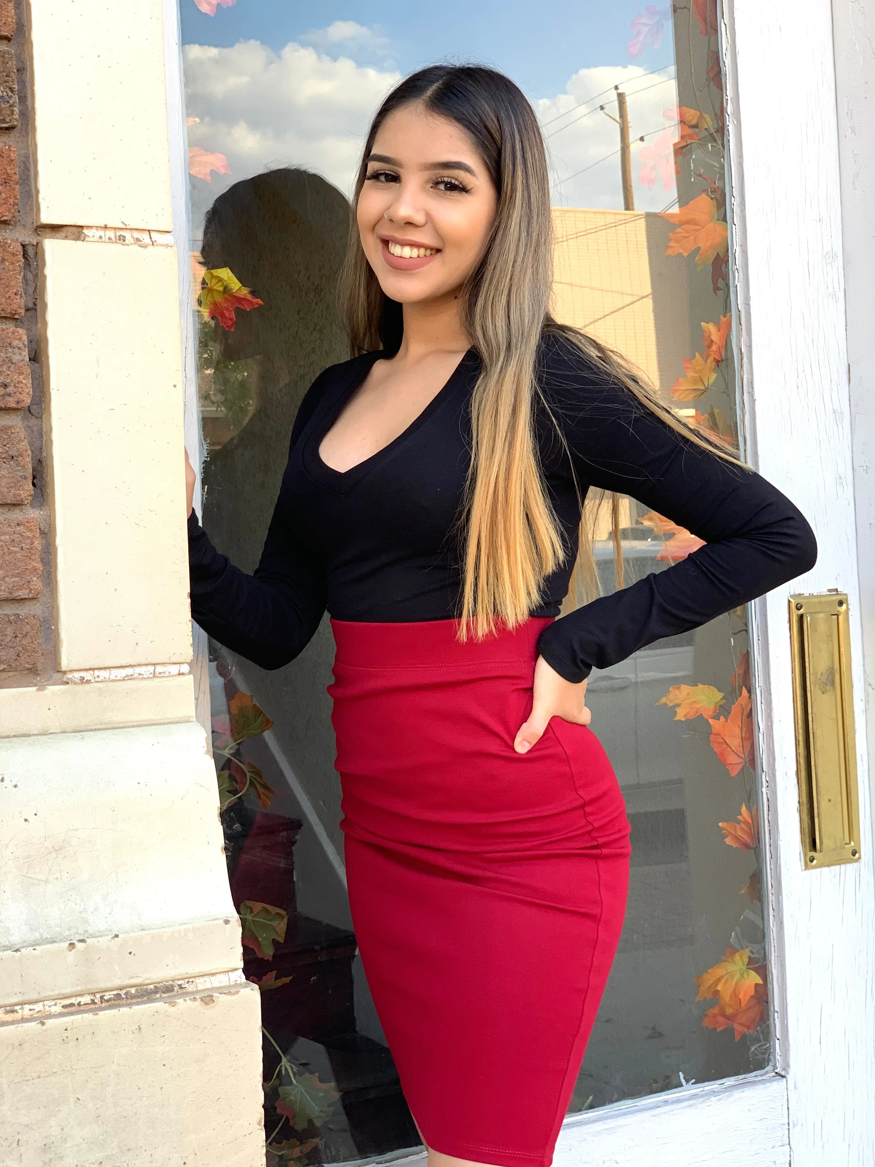 Burgundy Pencil Skirt