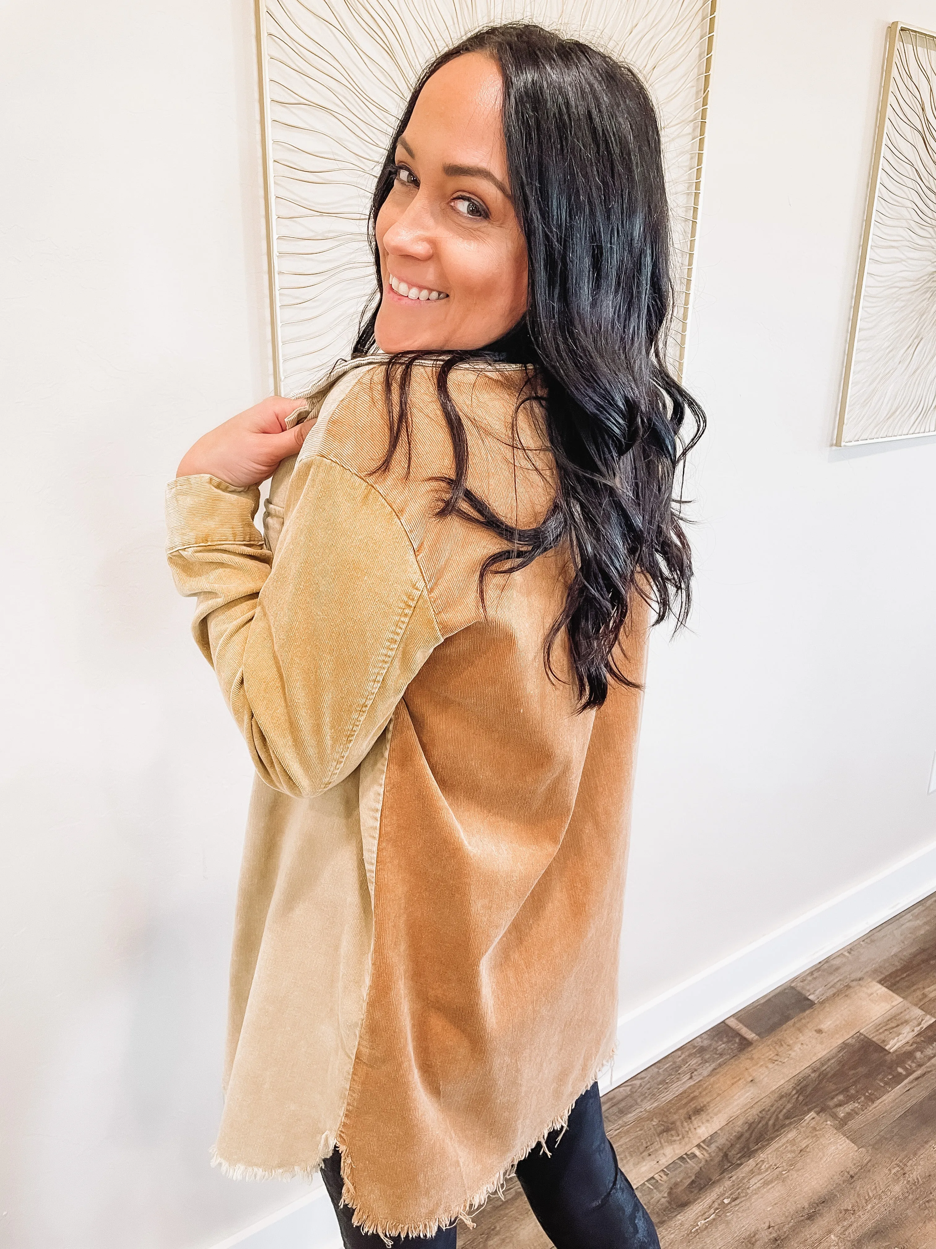 Caroline Corduroy Color Blocked Shacket