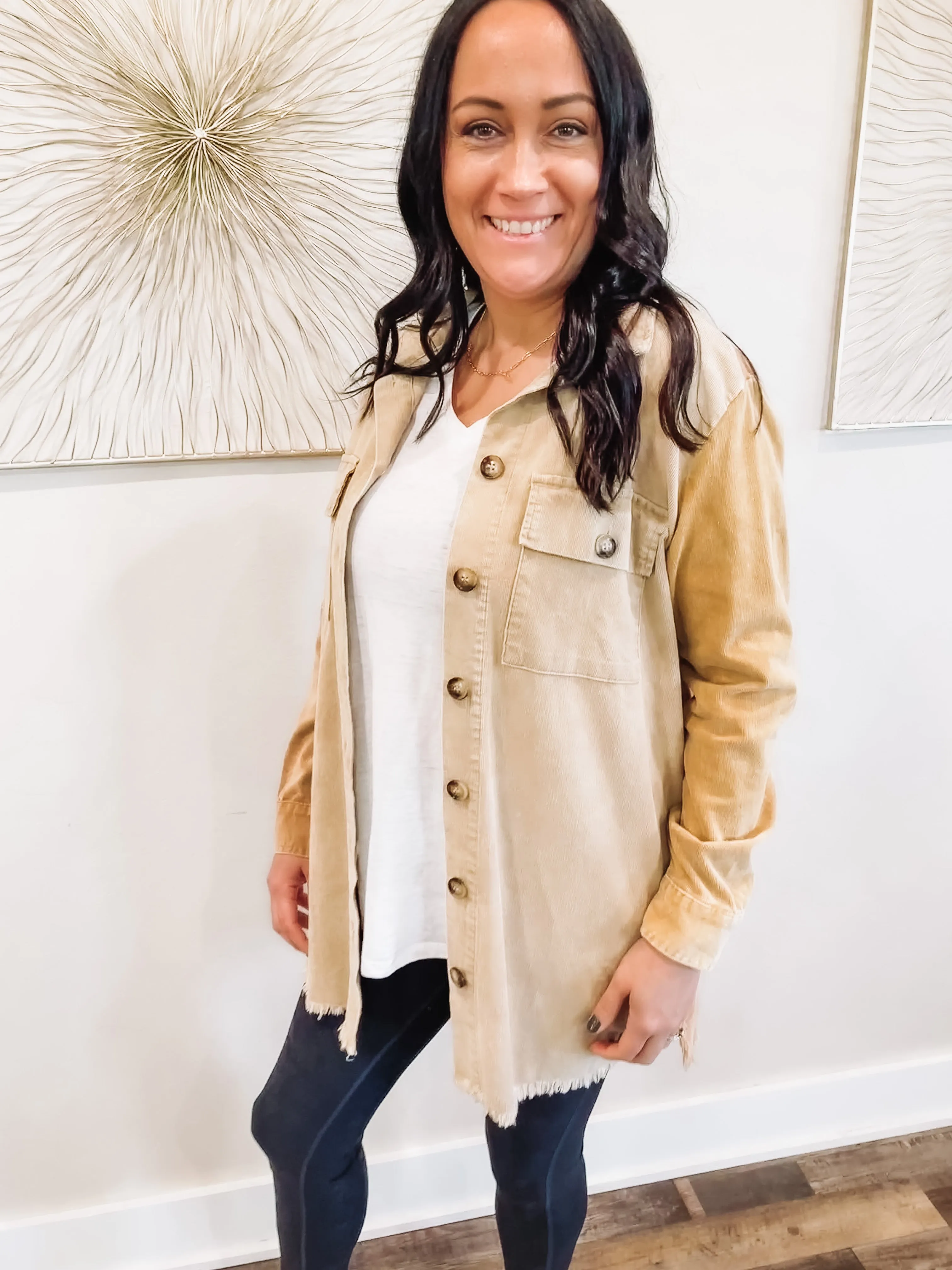 Caroline Corduroy Color Blocked Shacket