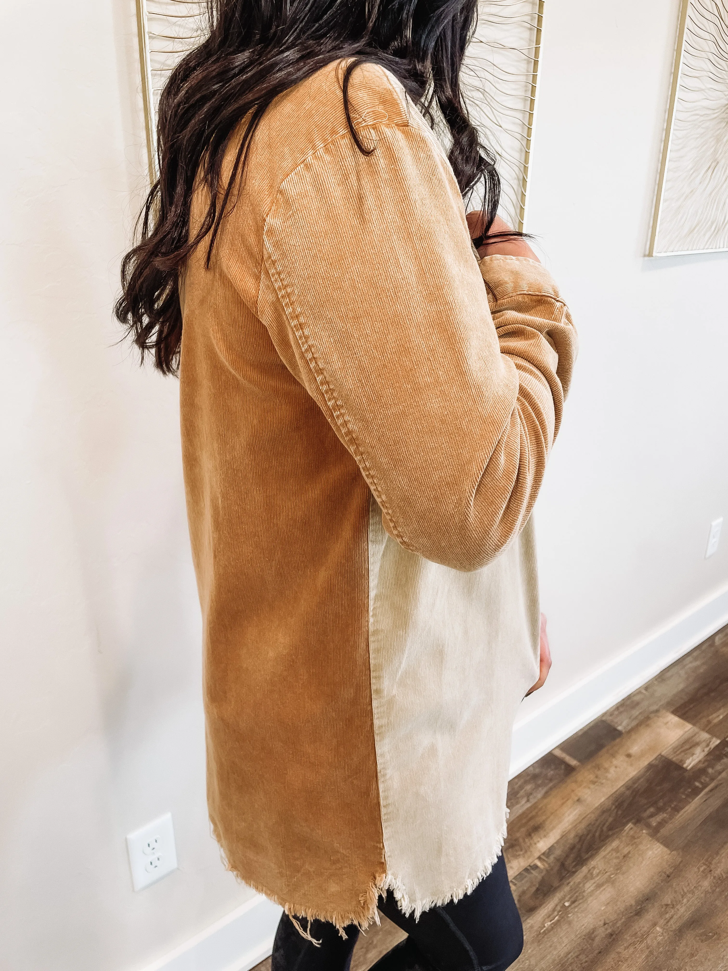 Caroline Corduroy Color Blocked Shacket