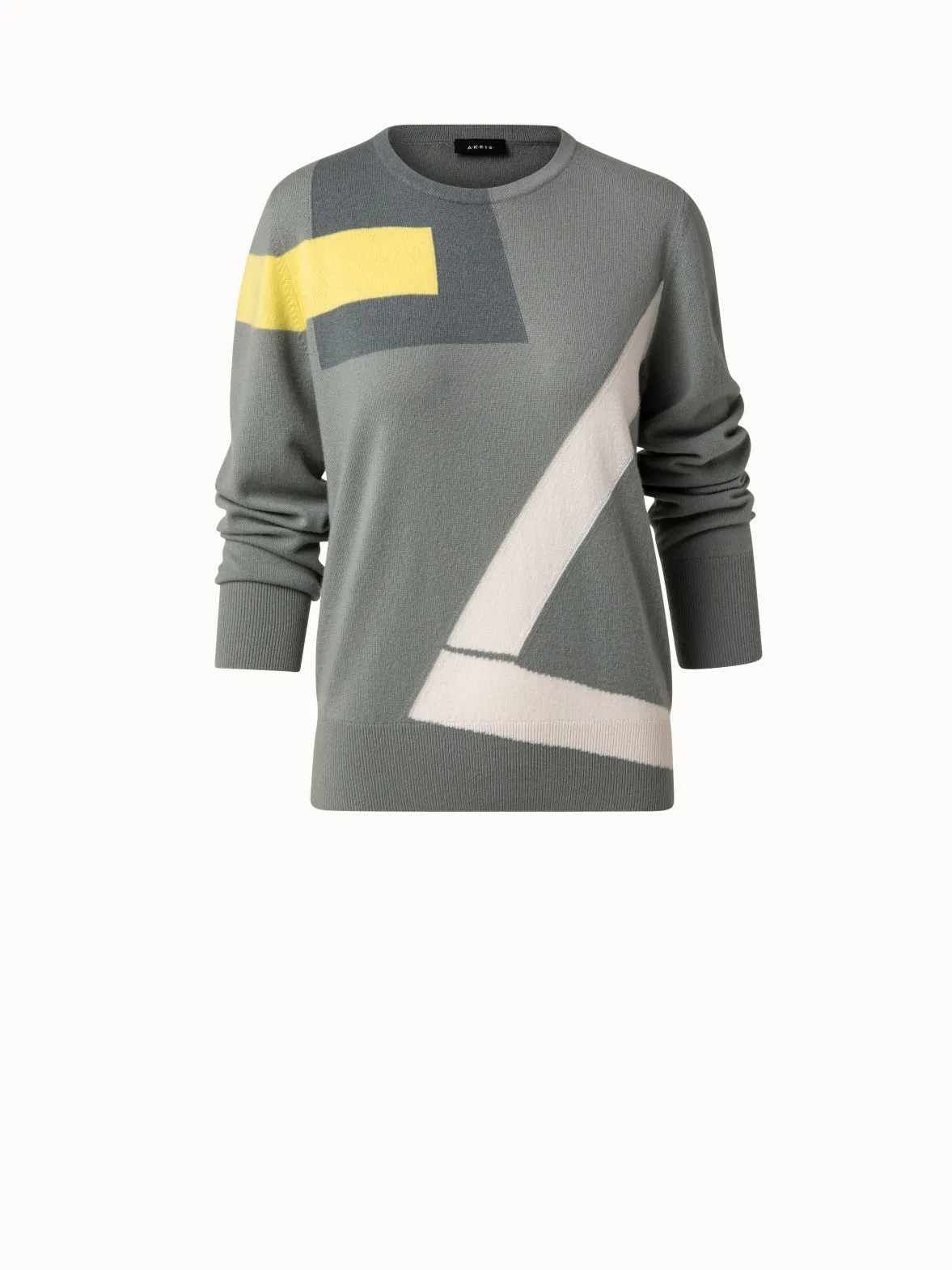 Cashmere Knit Pullover with Asphalt Intarsia