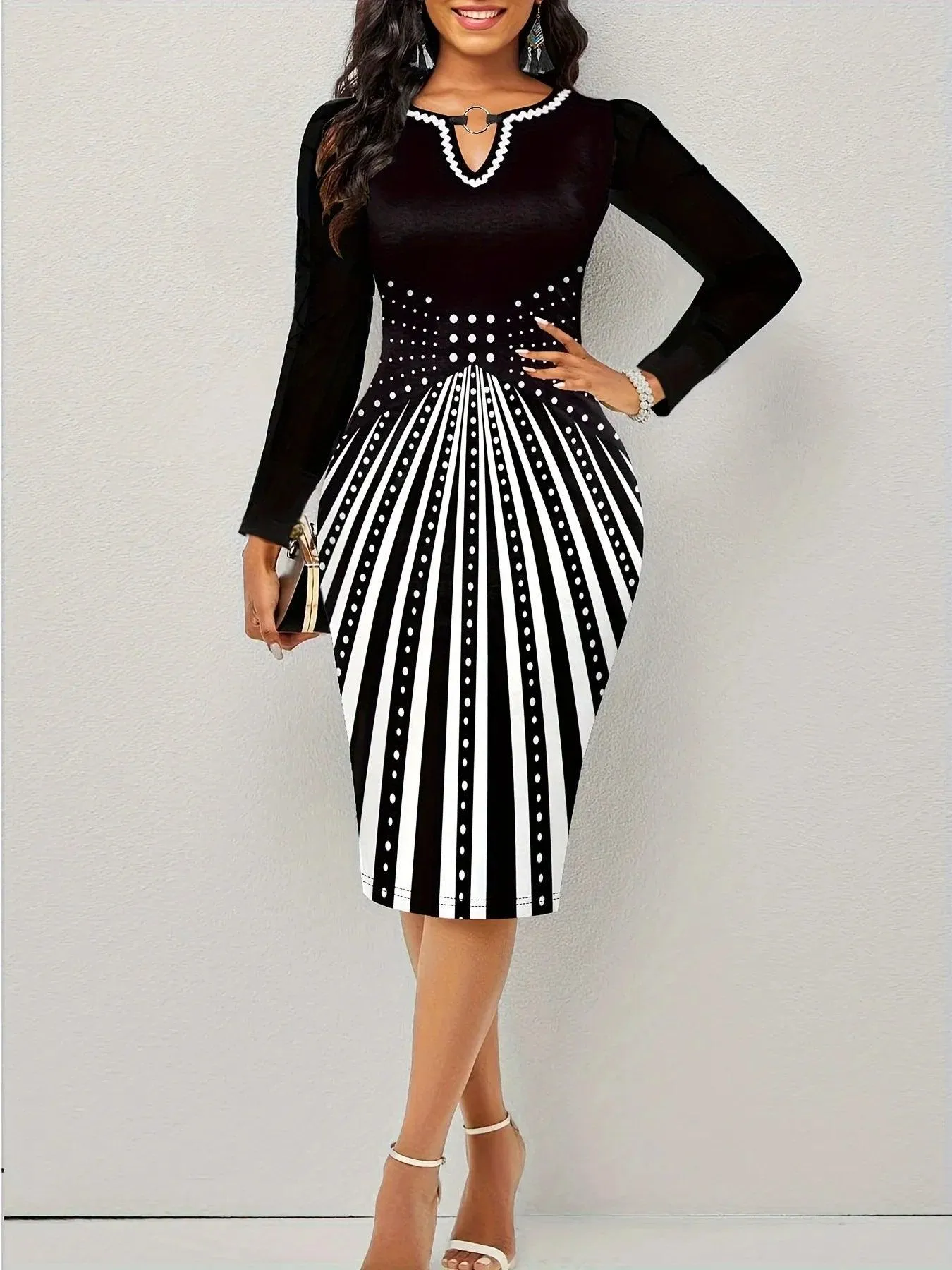 Chic Elegance: Geometric Patchwork Bodycon Dress for Women