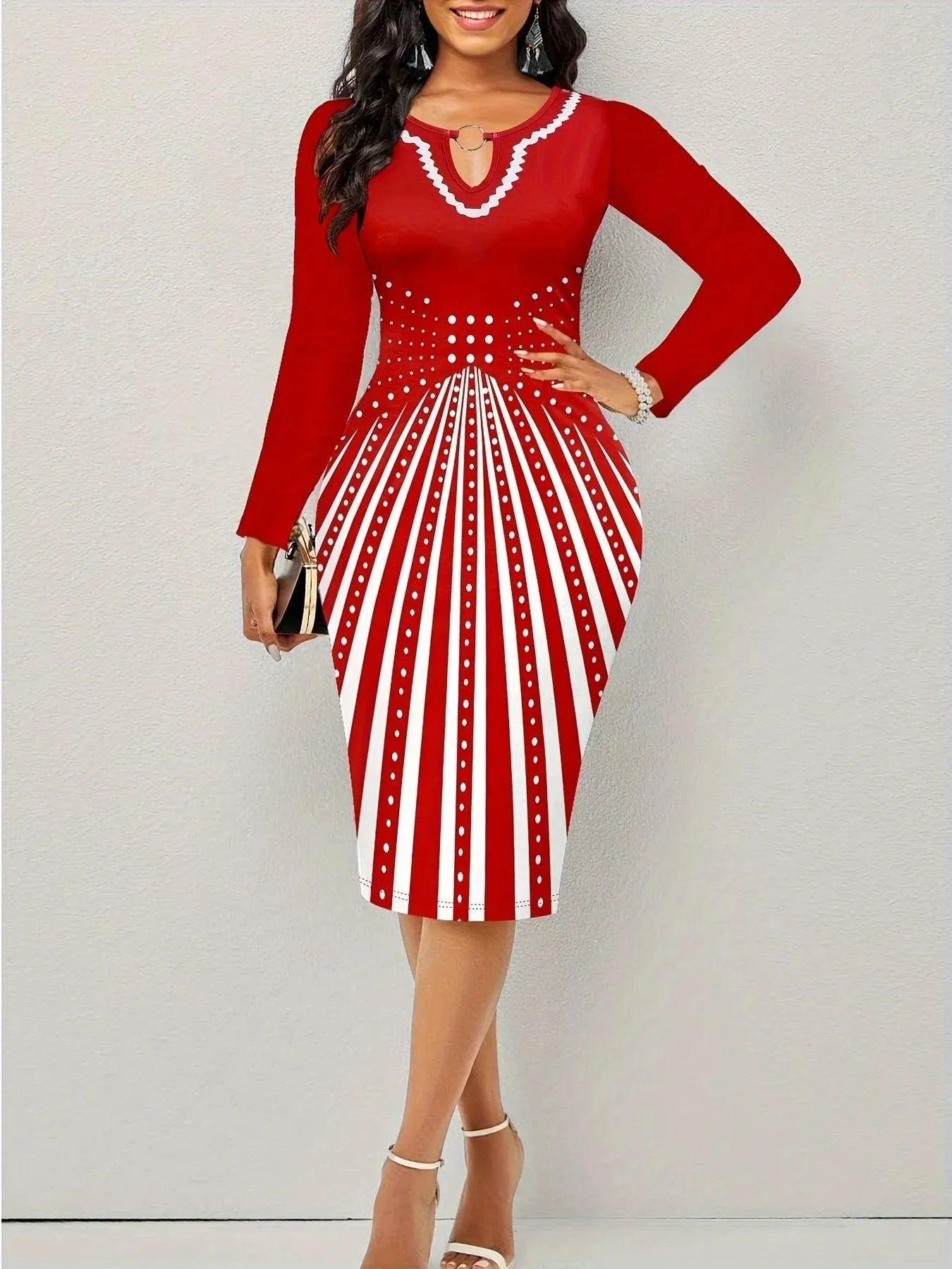 Chic Elegance: Geometric Patchwork Bodycon Dress for Women