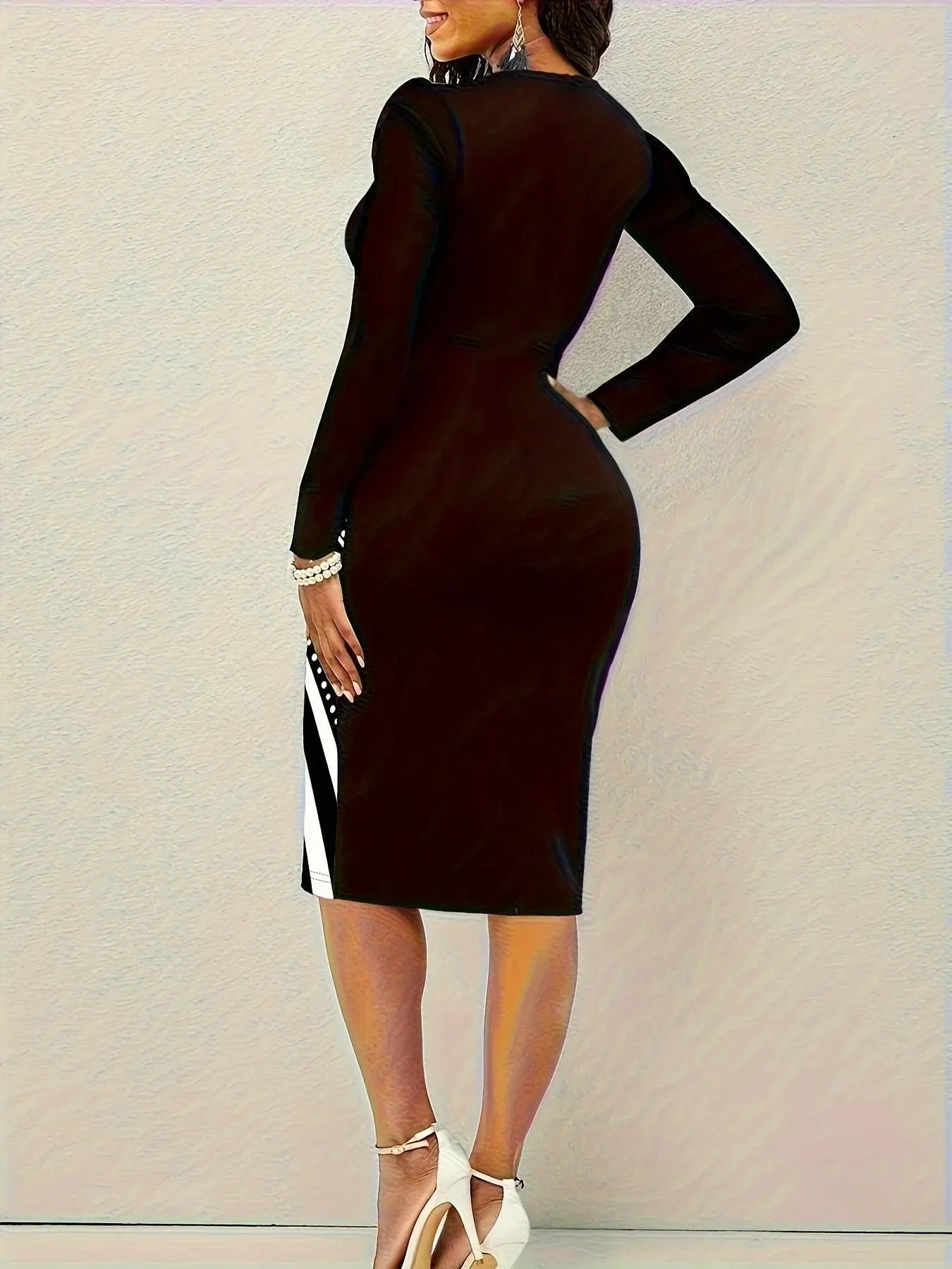Chic Elegance: Geometric Patchwork Bodycon Dress for Women