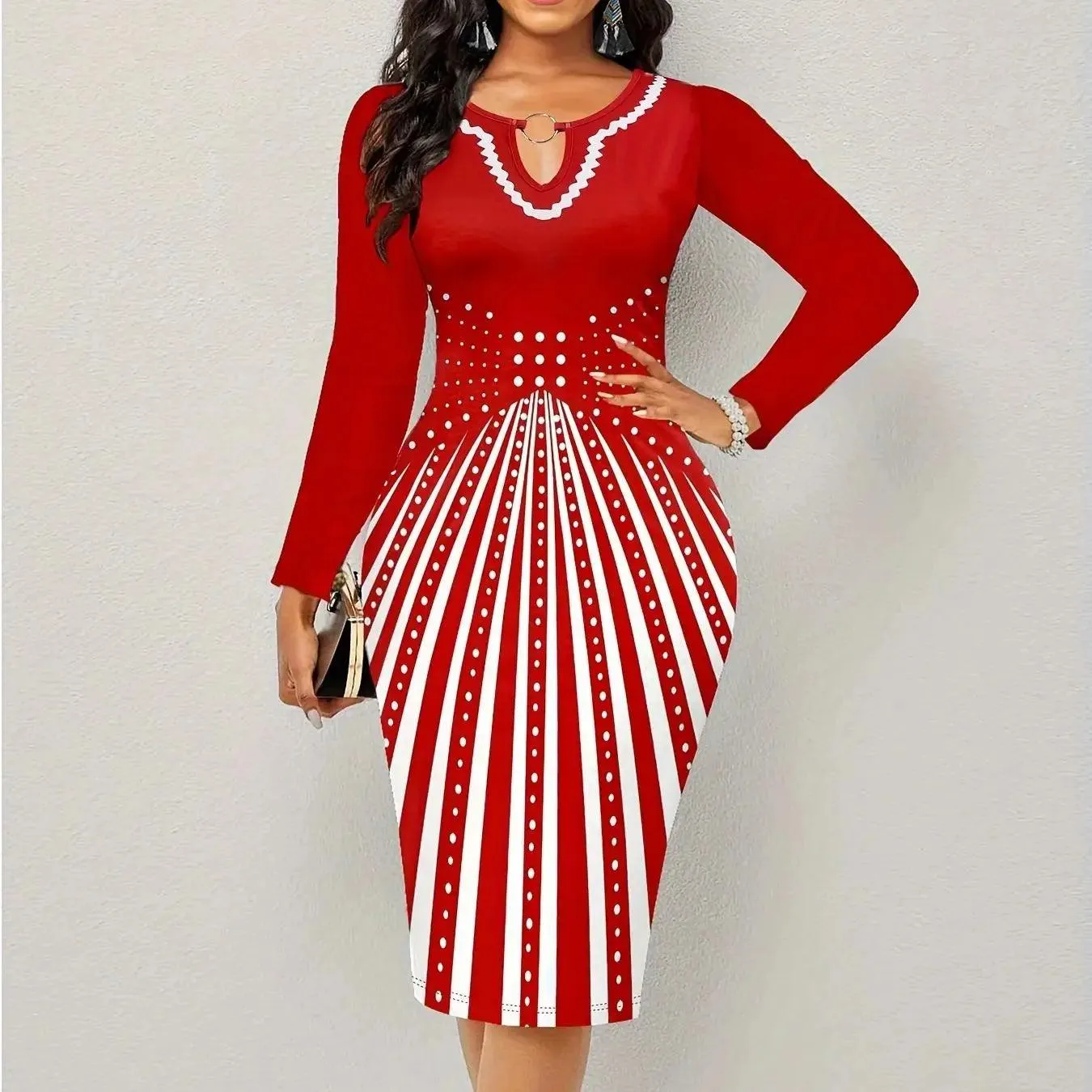 Chic Elegance: Geometric Patchwork Bodycon Dress for Women