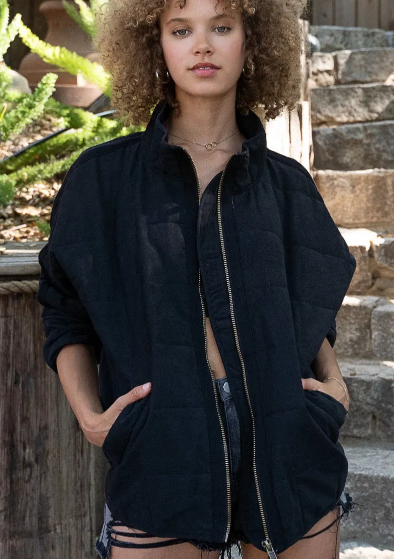 Comfort is Key Black Quilted Bomber Jacket