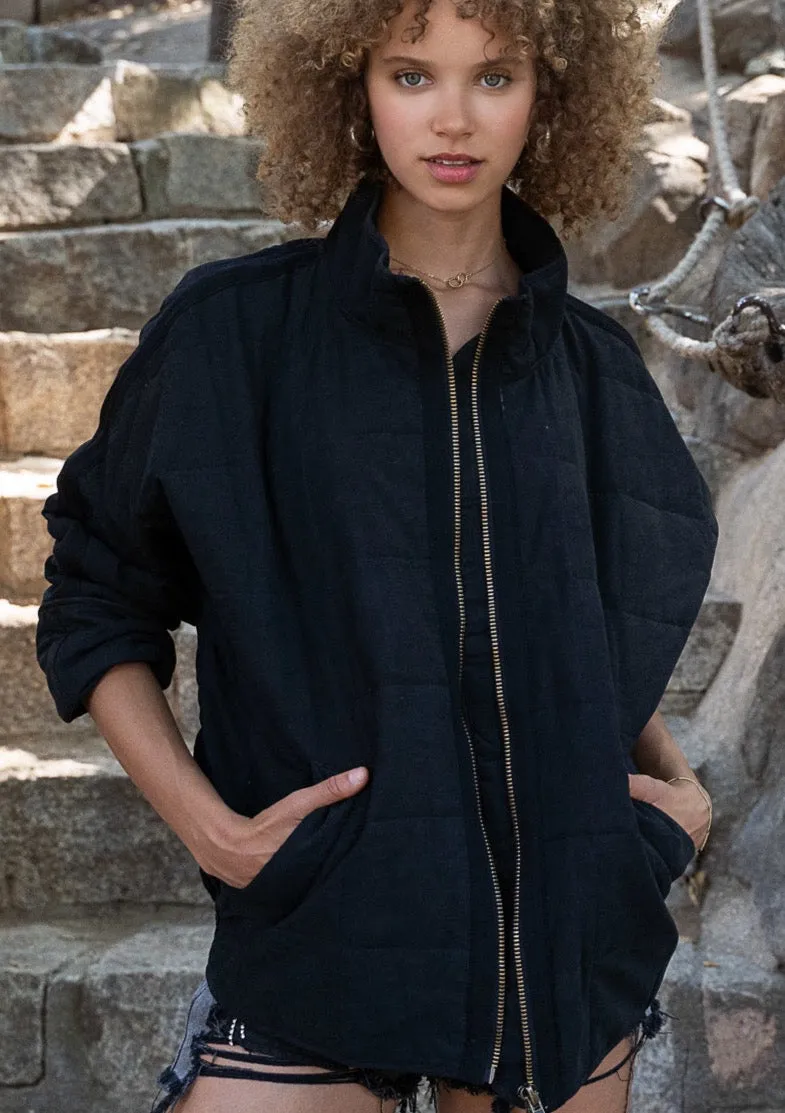 Comfort is Key Black Quilted Bomber Jacket