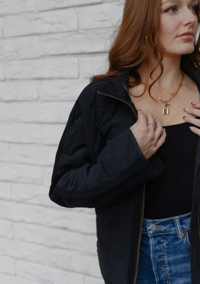 Comfort is Key Black Quilted Bomber Jacket