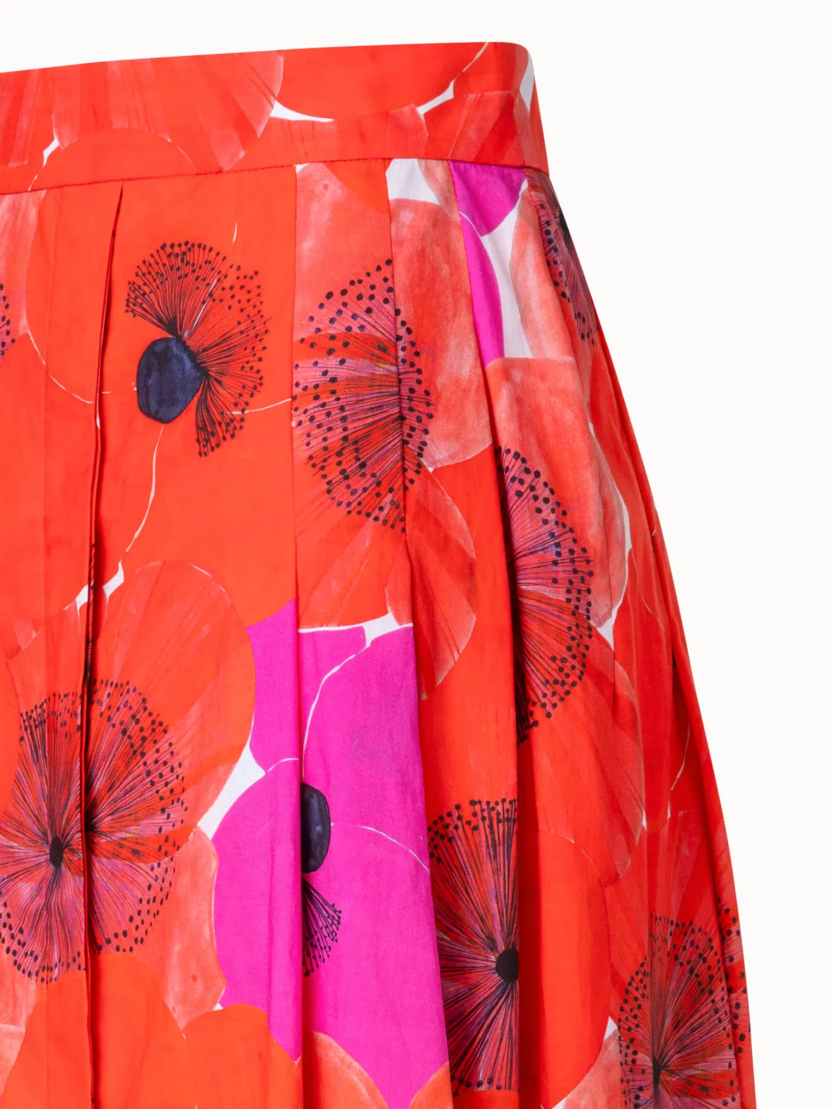 Cotton Voile A-line Skirt with Poppy Print