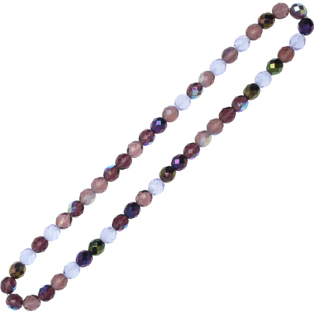 Czech Fire Polished Glass Beads, Faceted Round 8mm, Lilac Purple Mix (50 Pieces)