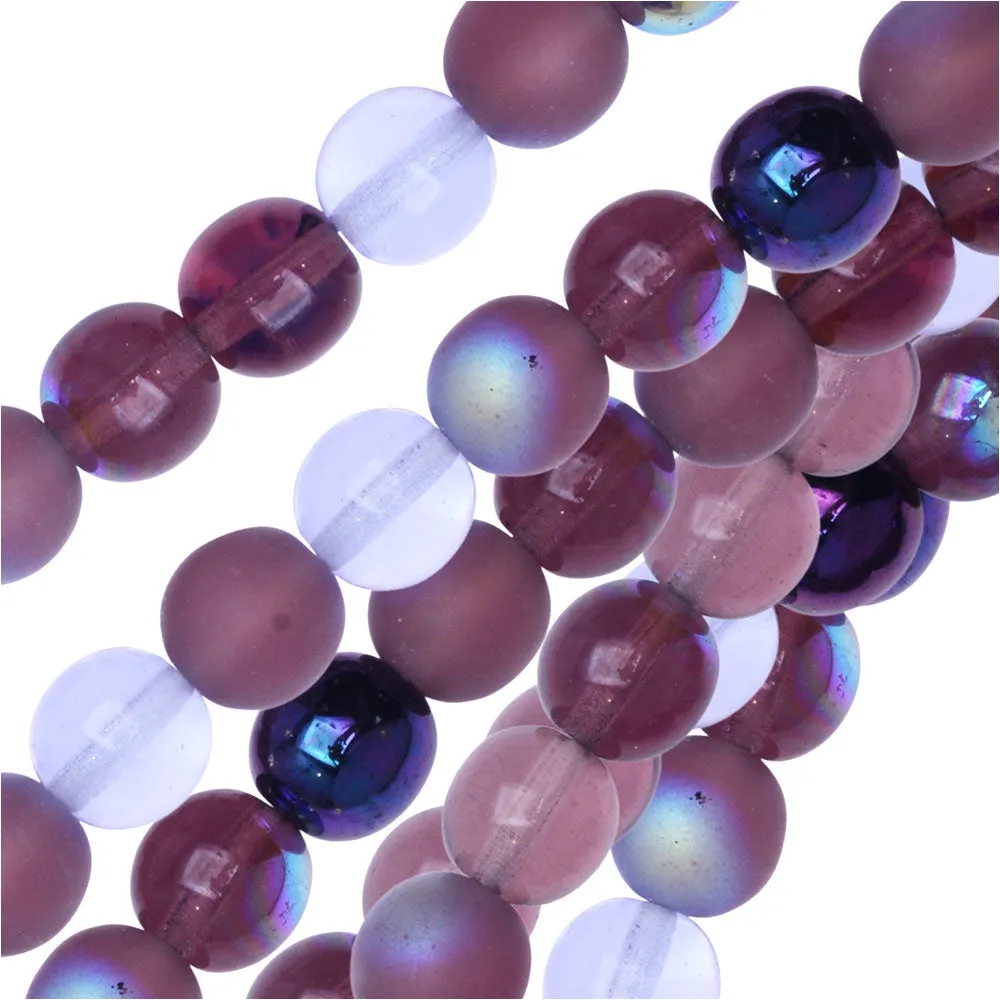 Czech Glass Druk Beads, Round 8mm, Lilac Purple Mix (50 Pieces)