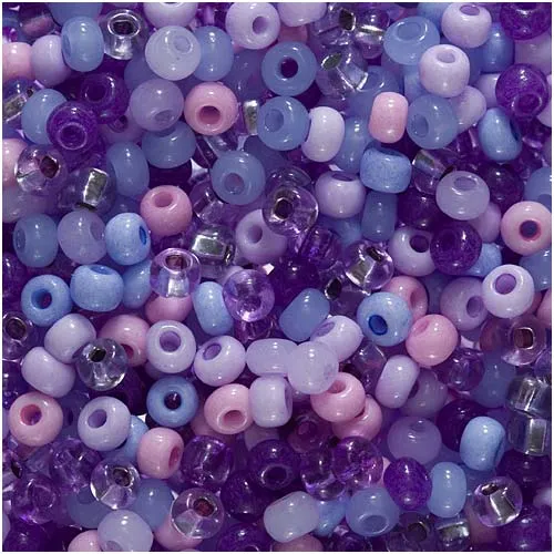 Czech Glass Seed Beads, 6/0 Round, Purple Parasols Mix (1 Ounce)