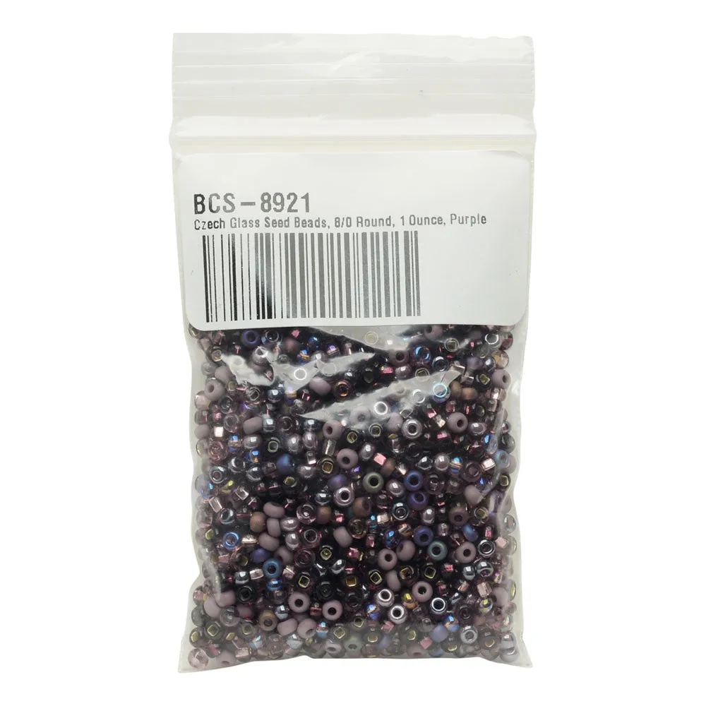 Czech Glass Seed Beads, 8/0 Round, Purple Passion Mix (1 Ounce)