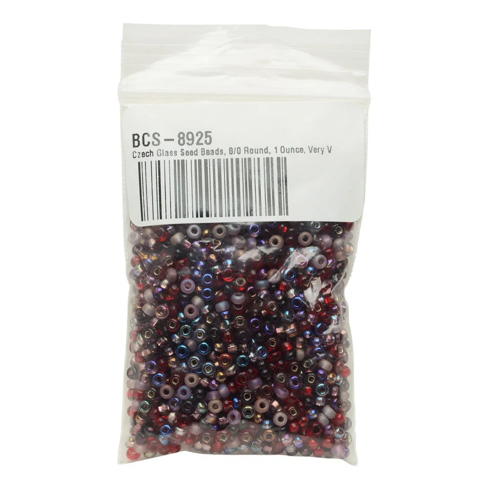 Czech Glass Seed Beads, 8/0 Round, Very Very Berry Mix (1 Ounce)