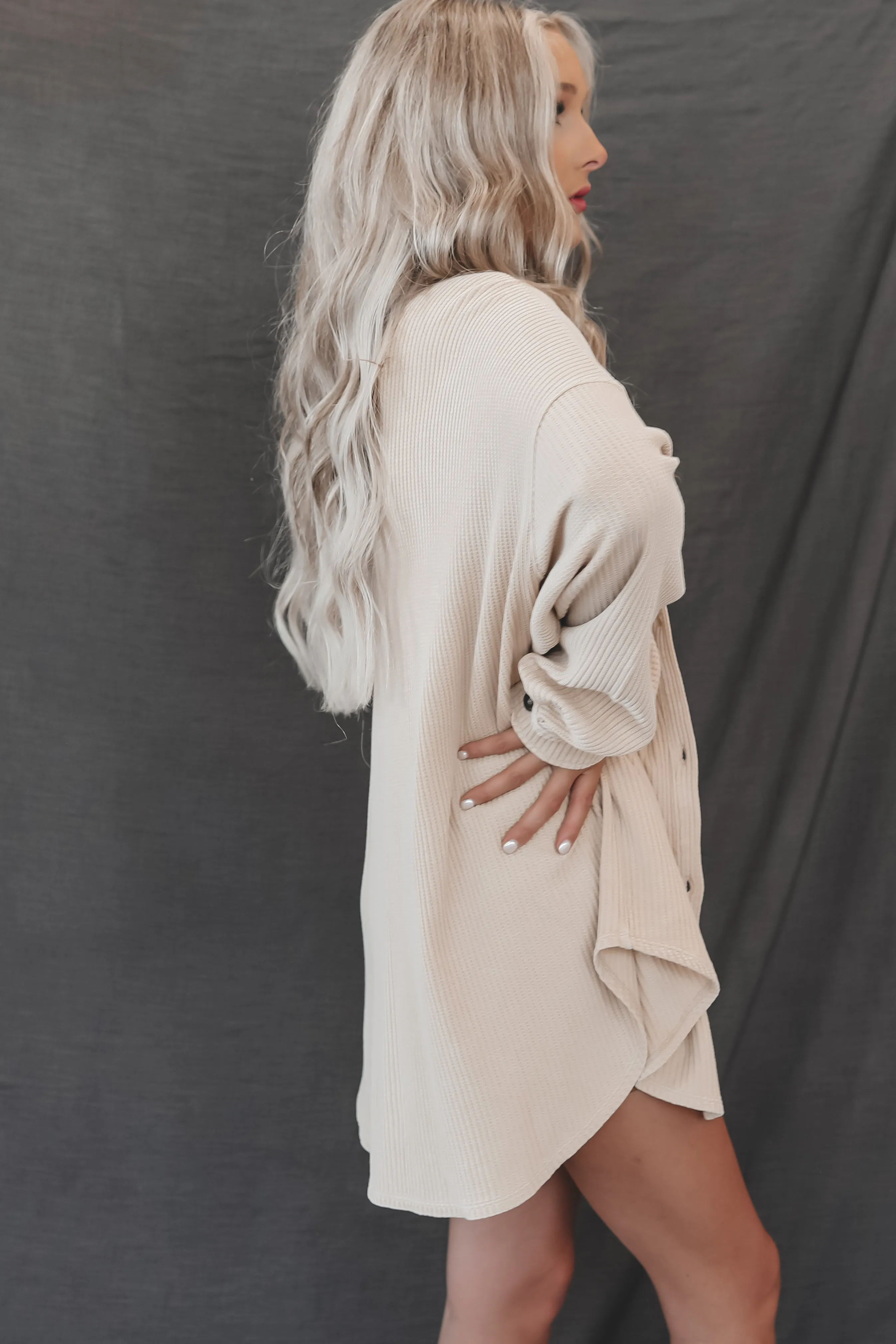 DEAL Right Here Right Now Taupe Ribbed Shacket Top