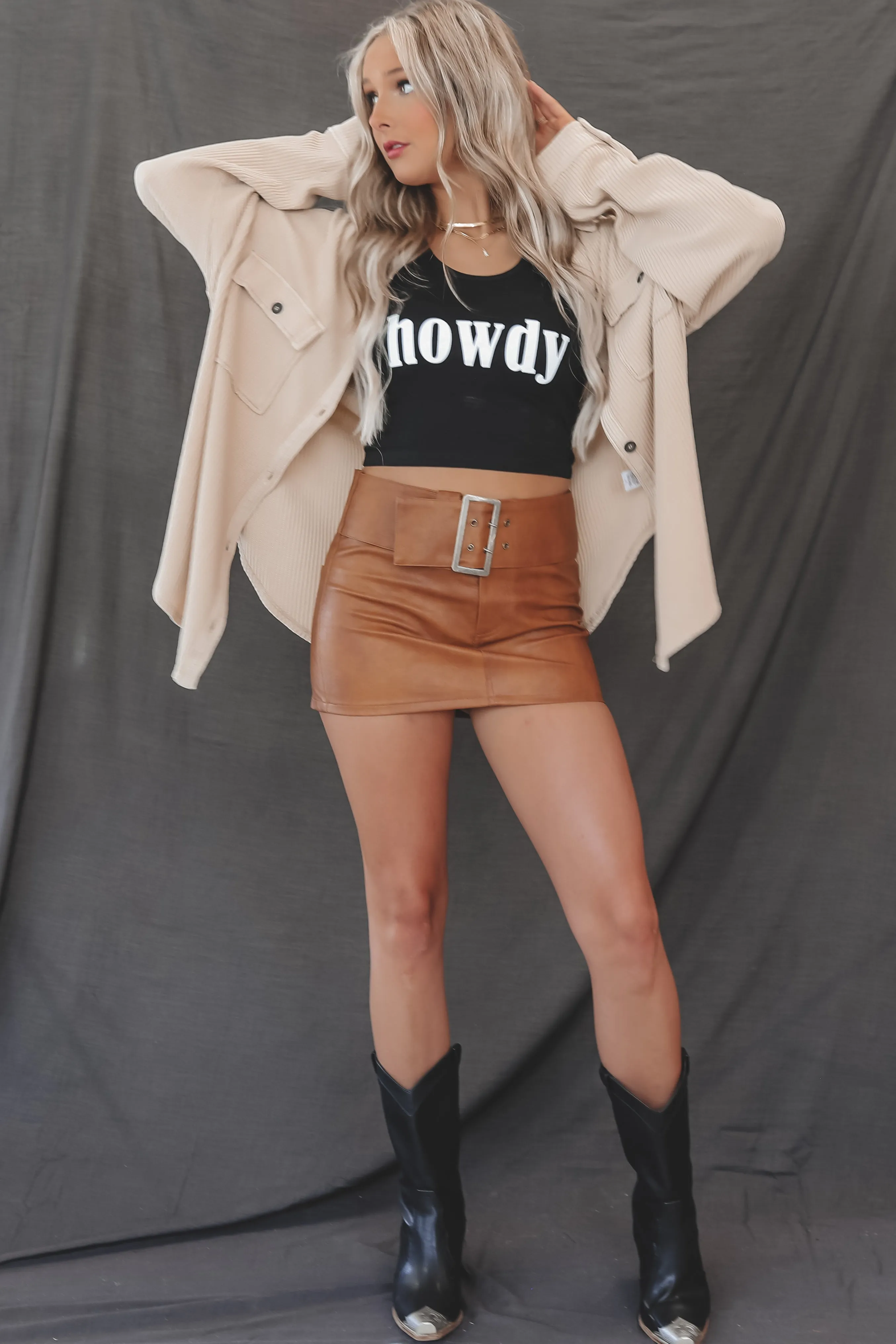 DEAL Right Here Right Now Taupe Ribbed Shacket Top