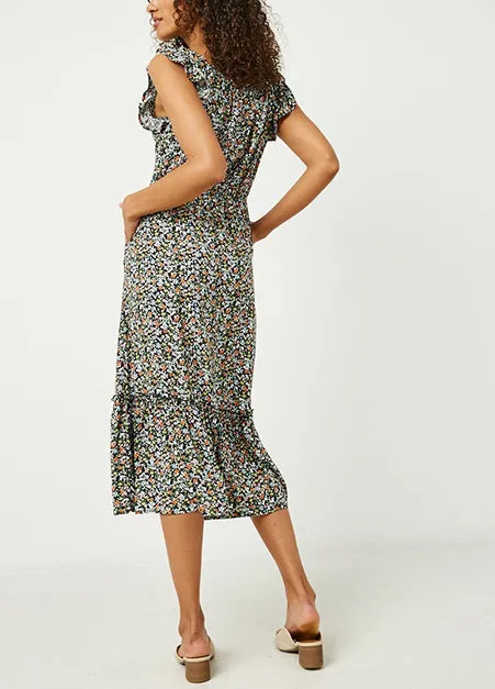 Ditsy Floral Black Ruffle Dress