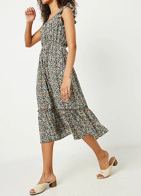 Ditsy Floral Black Ruffle Dress