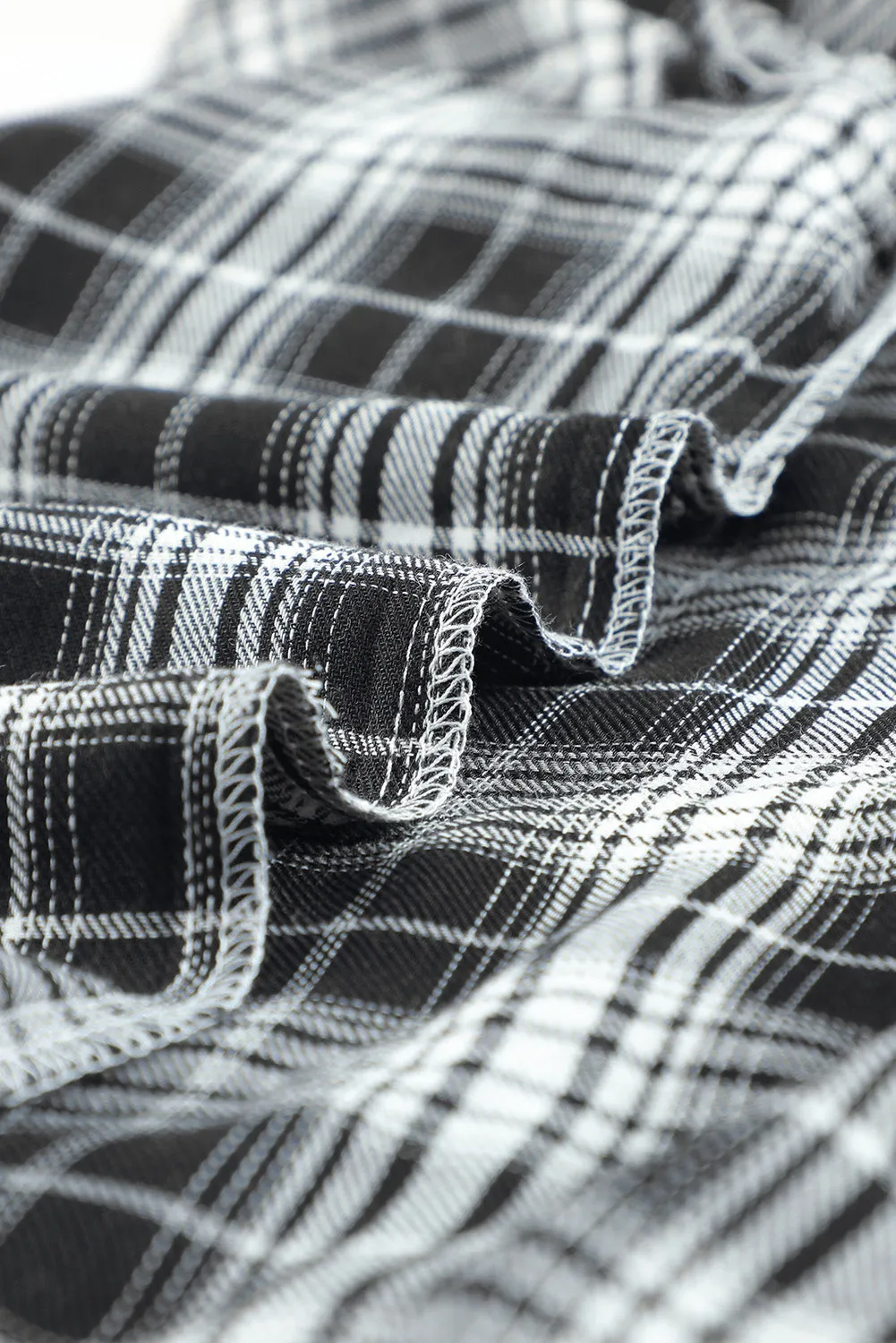 Drawstring Plaid Hooded Shacket