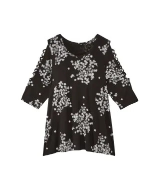 Eloise Tunic with Lace Up Sleeves | Black / Charcoal Grey