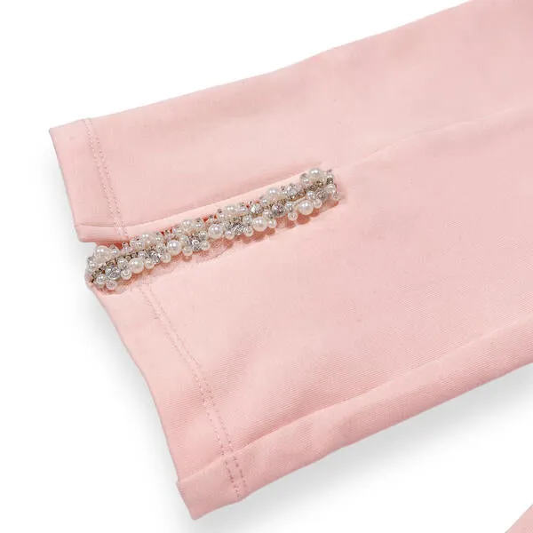 Embellished Front Slit Pants -Pink