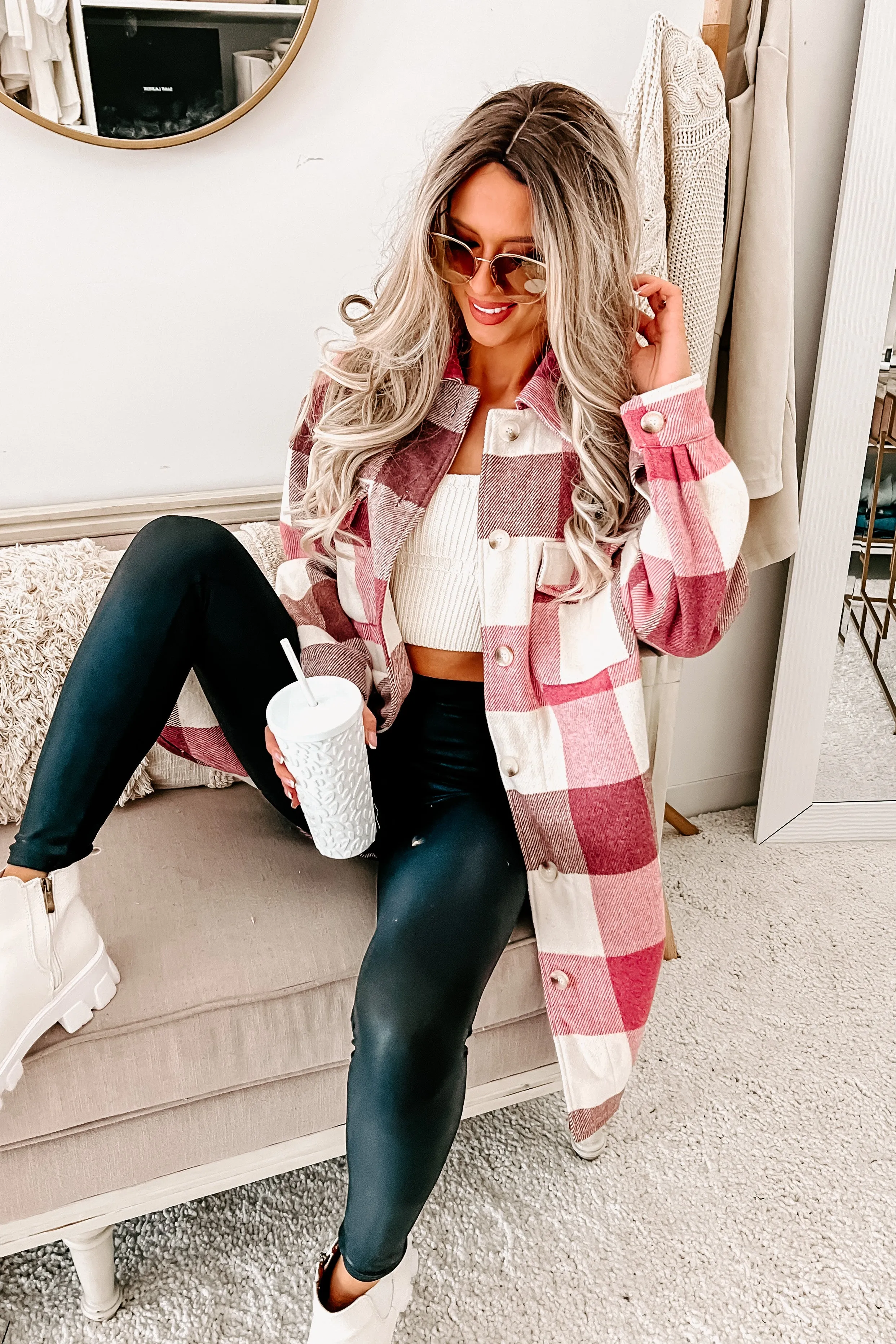 Emory Long Plaid Shacket (Rose)