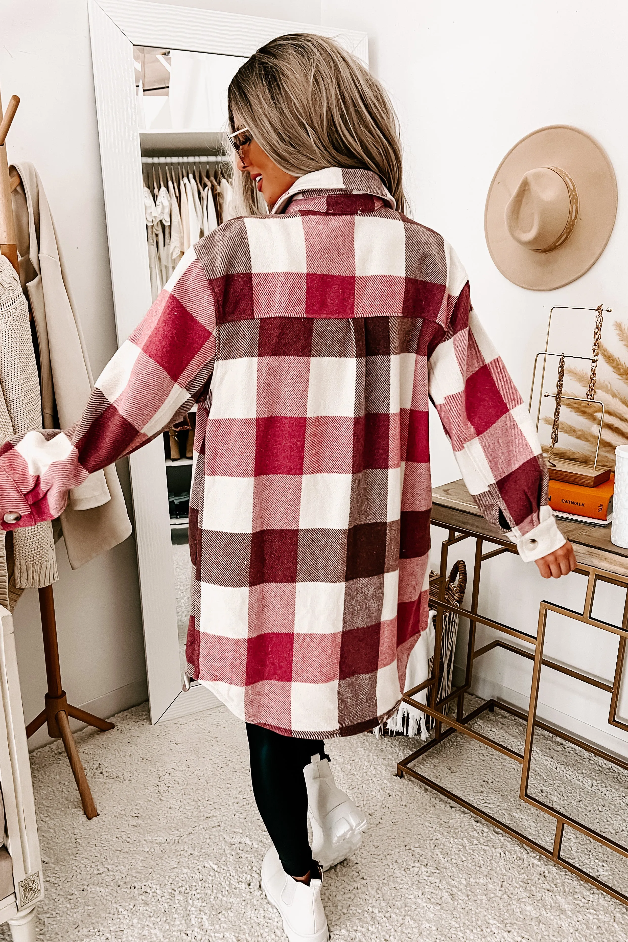 Emory Long Plaid Shacket (Rose)