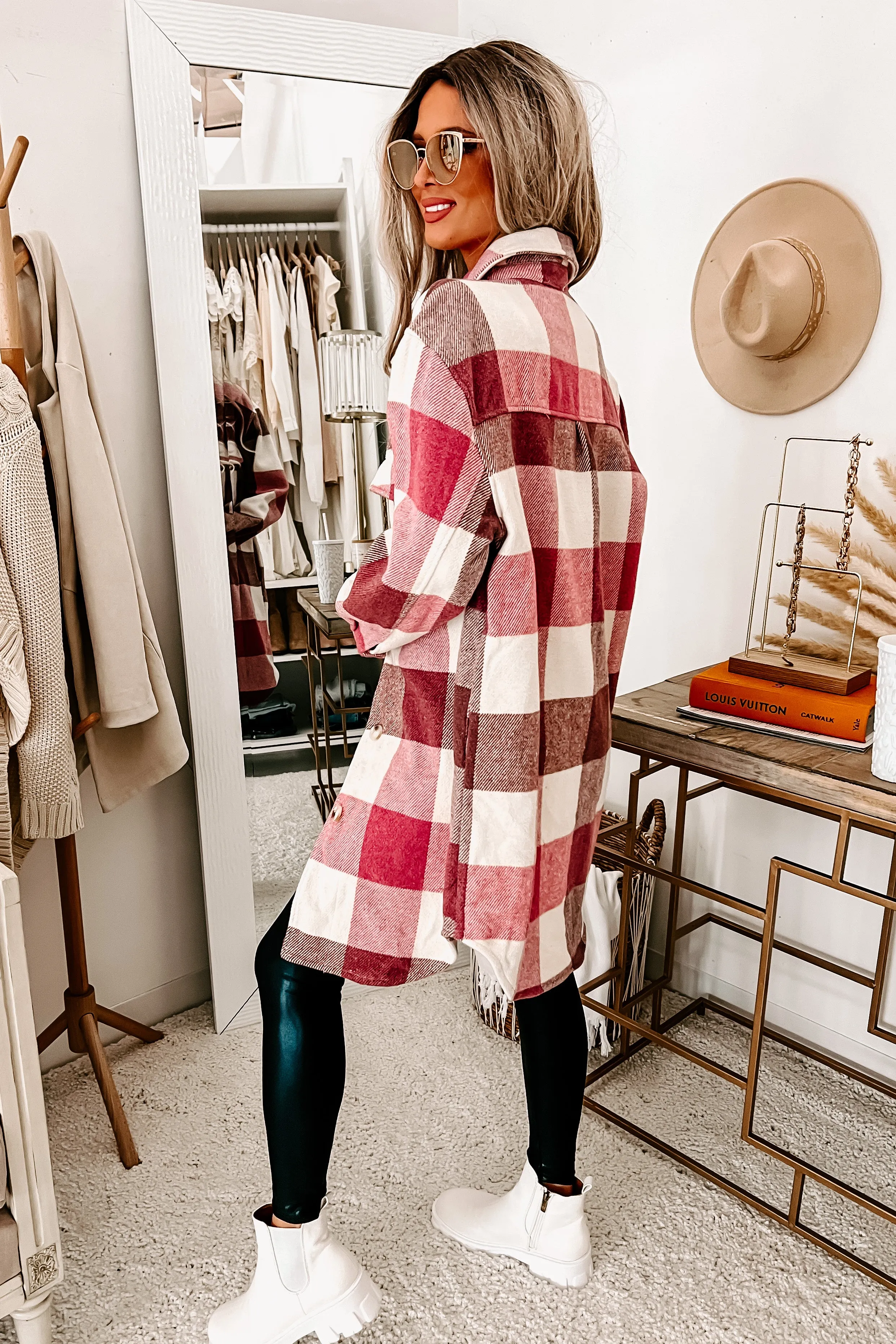 Emory Long Plaid Shacket (Rose)