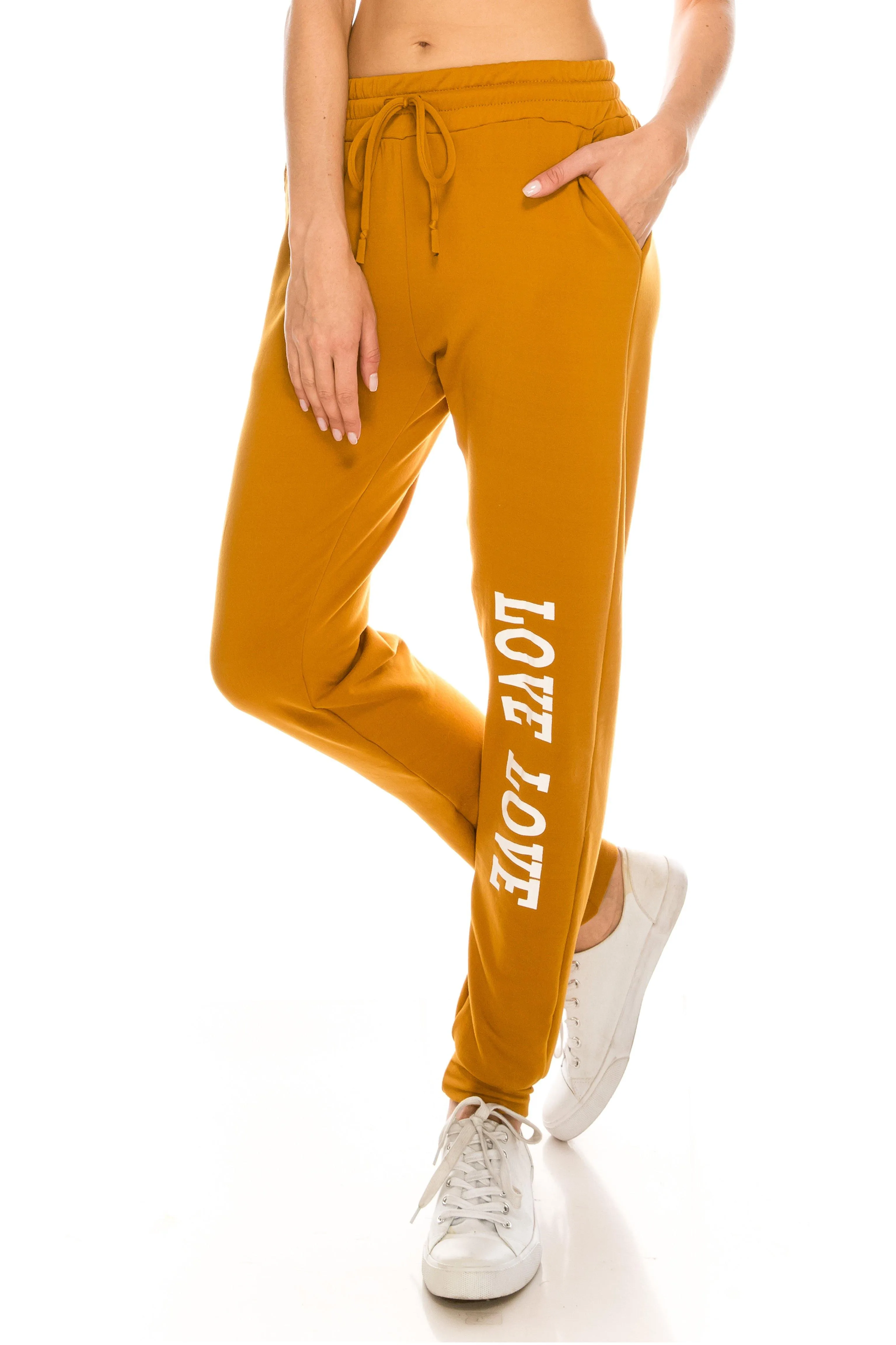 Fleece Jogger Pants - Soft Winter LOVE Printed Pockets Sweatpants