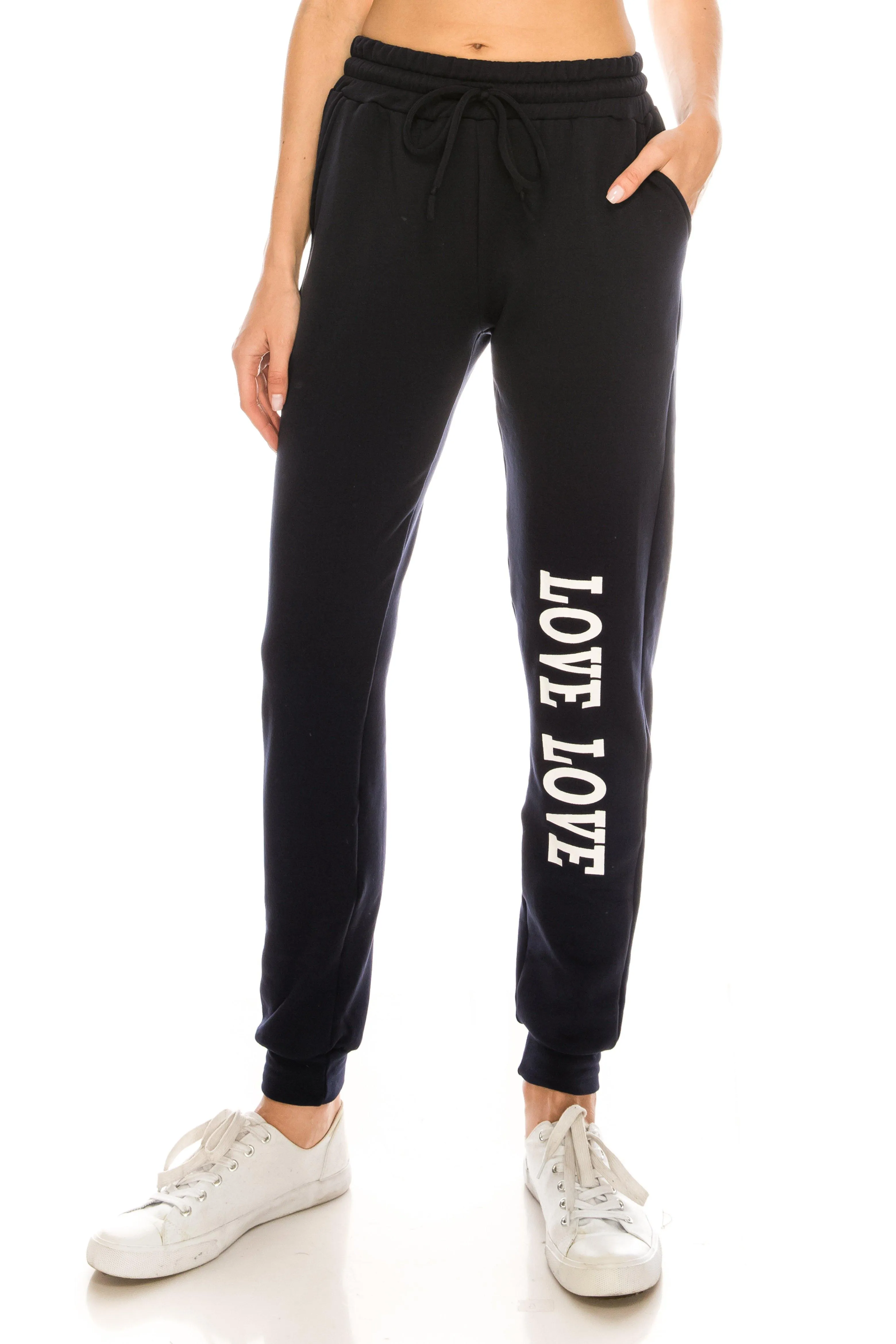Fleece Jogger Pants - Soft Winter LOVE Printed Pockets Sweatpants