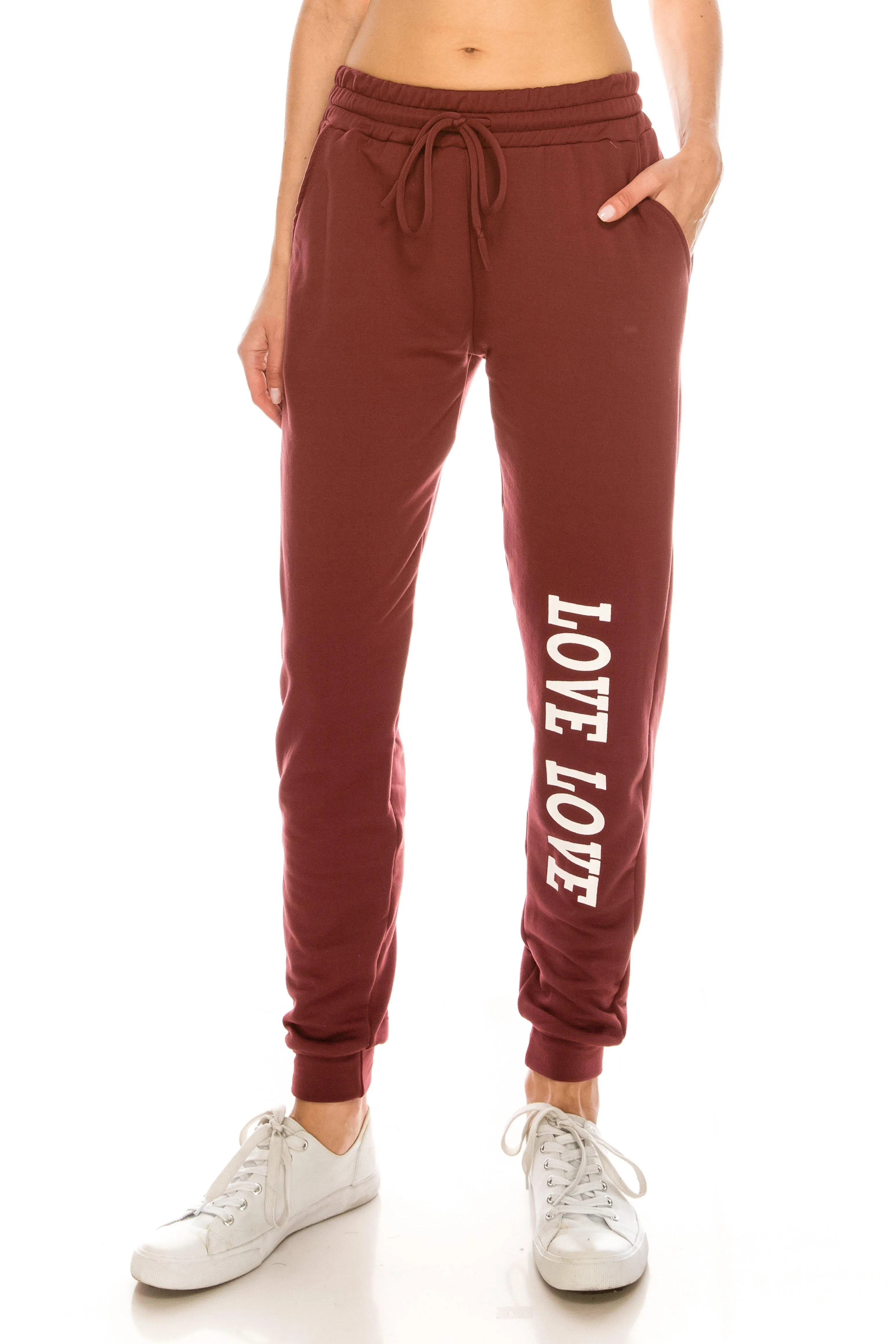 Fleece Jogger Pants - Soft Winter LOVE Printed Pockets Sweatpants