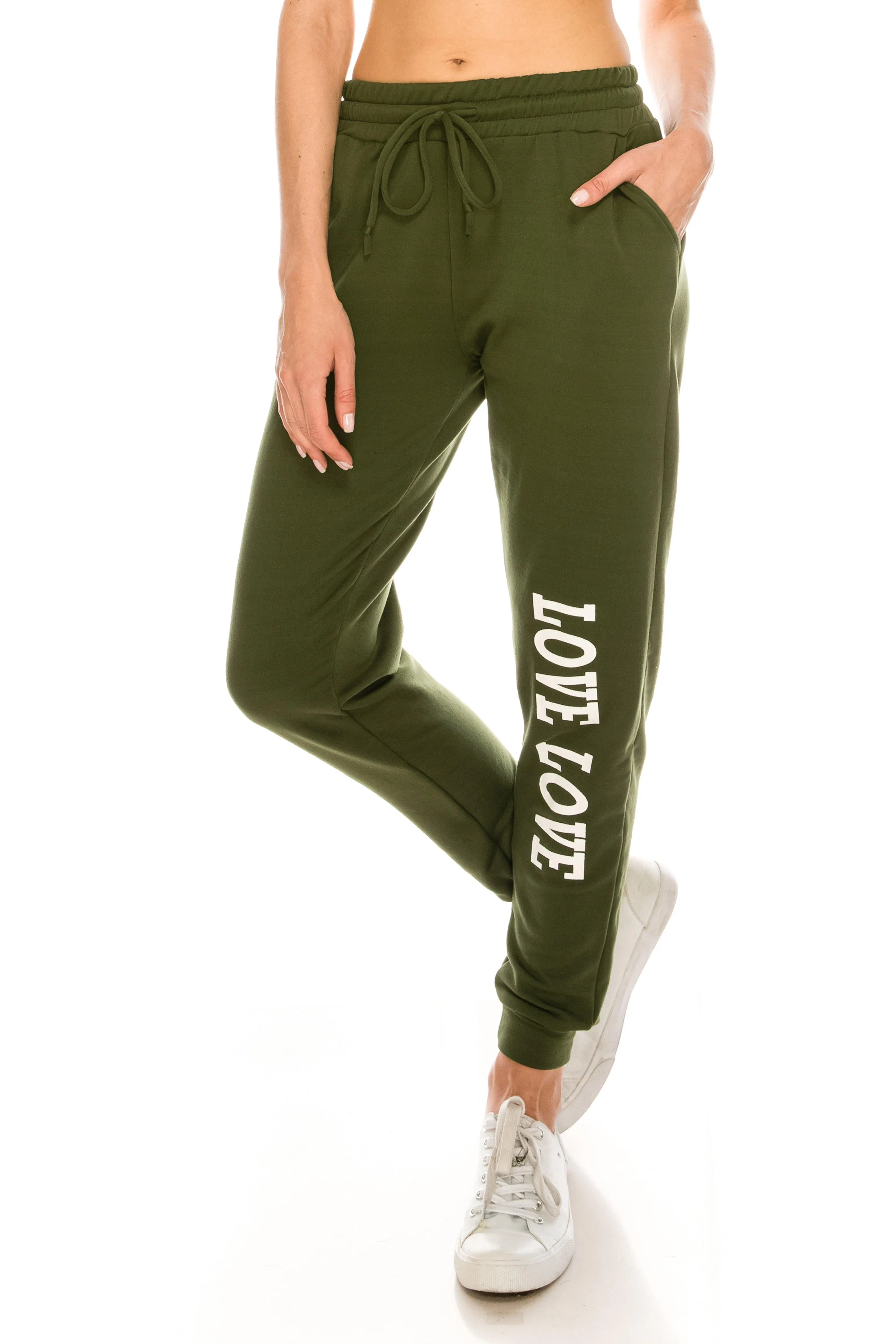Fleece Jogger Pants - Soft Winter LOVE Printed Pockets Sweatpants