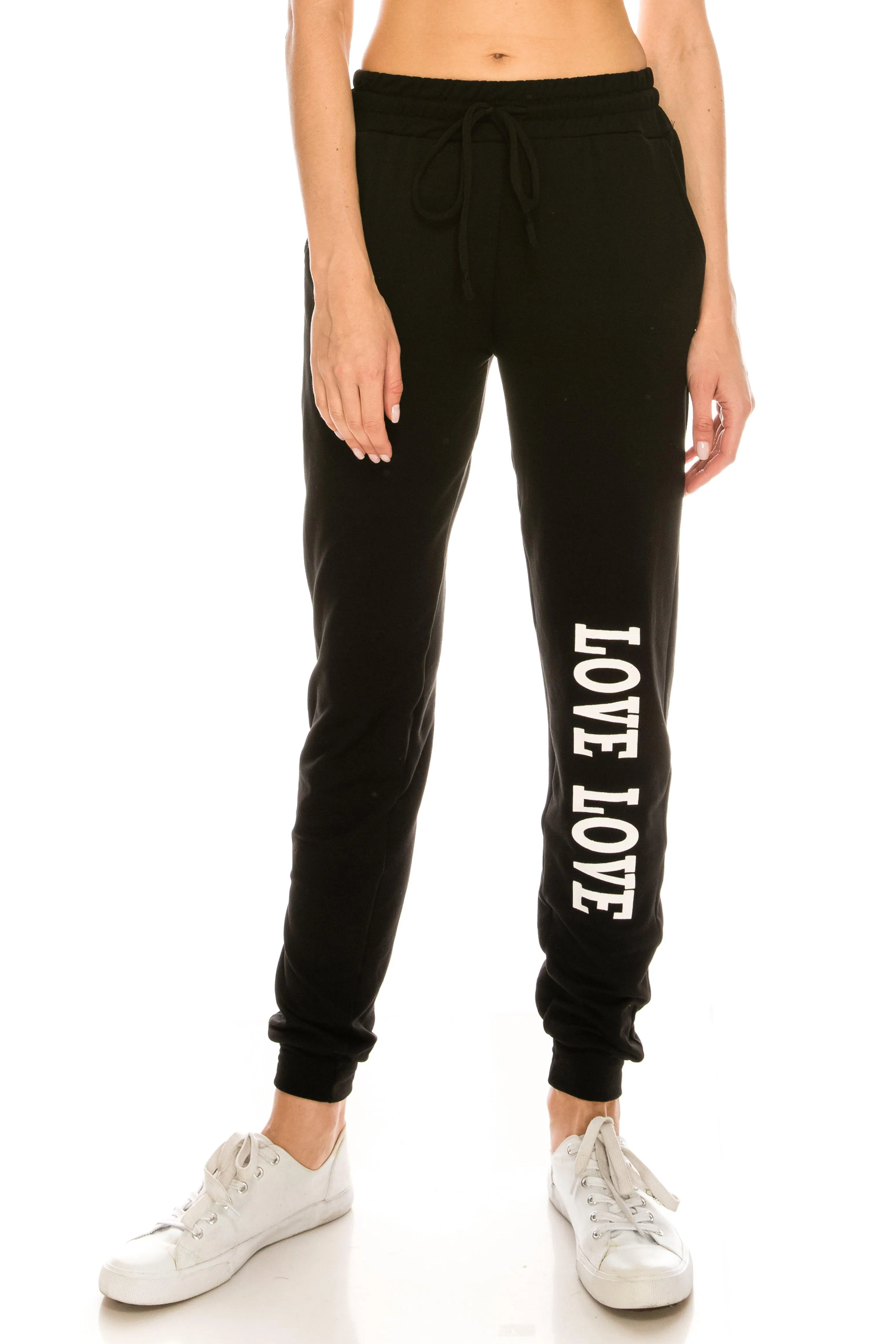 Fleece Jogger Pants - Soft Winter LOVE Printed Pockets Sweatpants