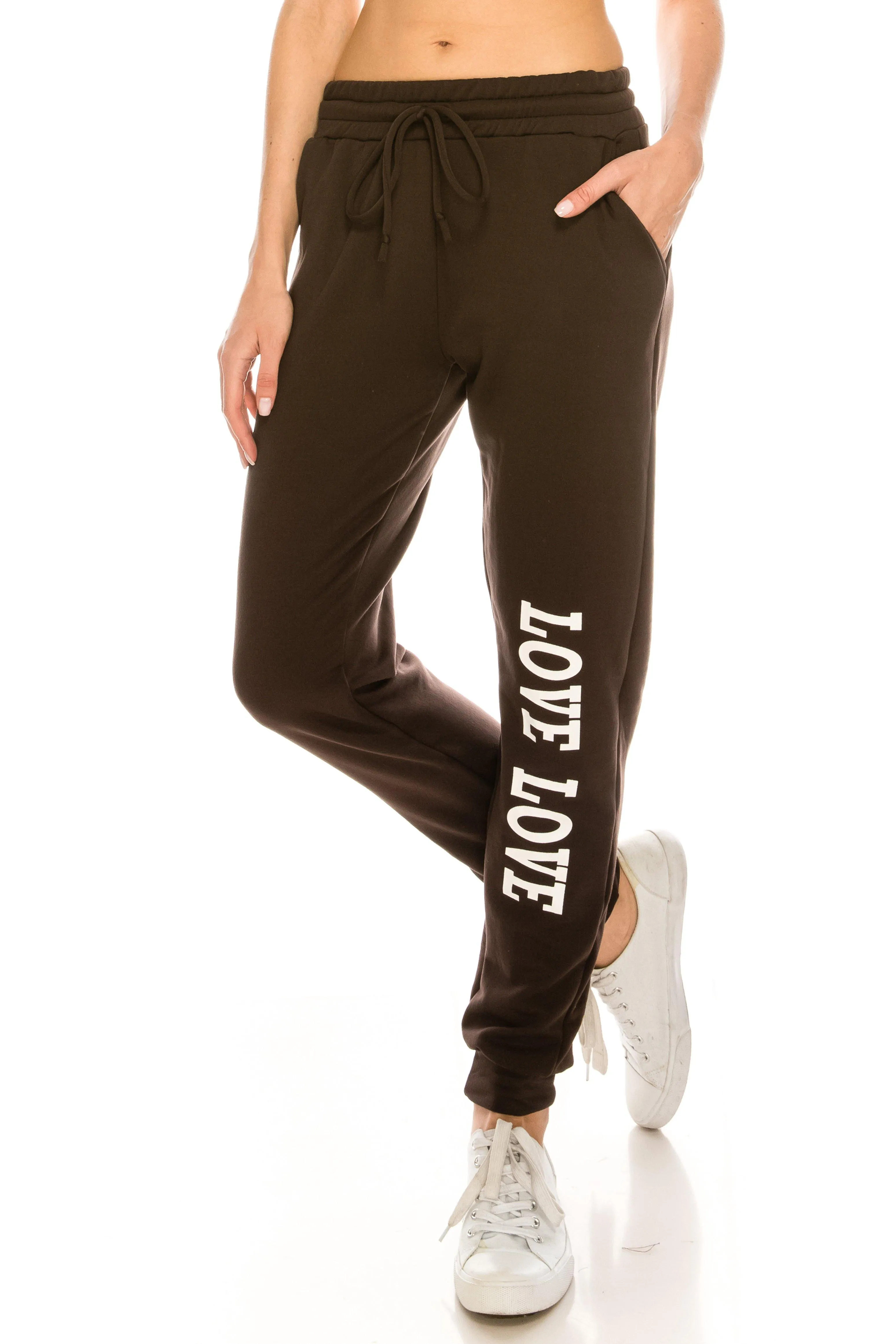 Fleece Jogger Pants - Soft Winter LOVE Printed Pockets Sweatpants