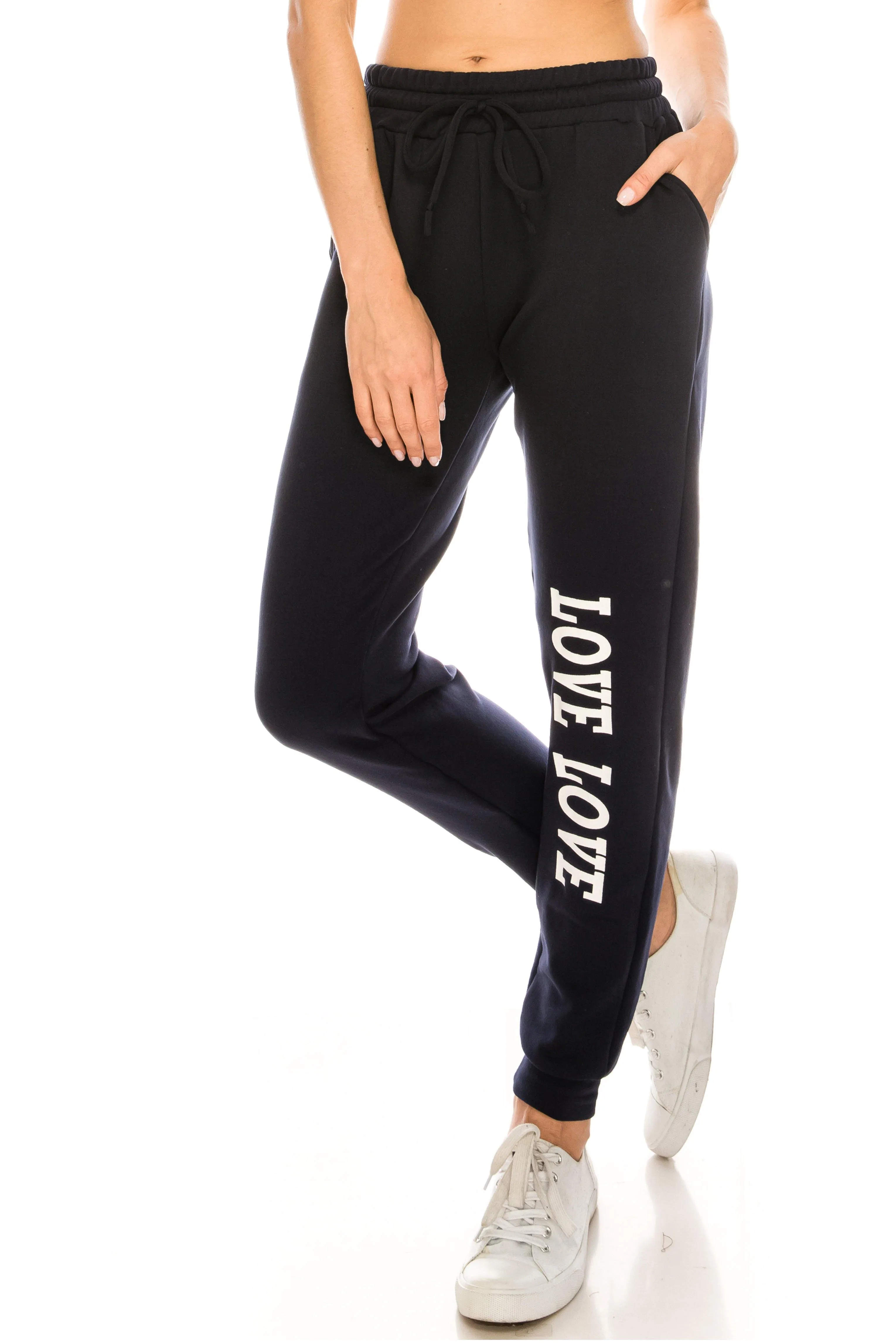 Fleece Jogger Pants - Soft Winter LOVE Printed Pockets Sweatpants
