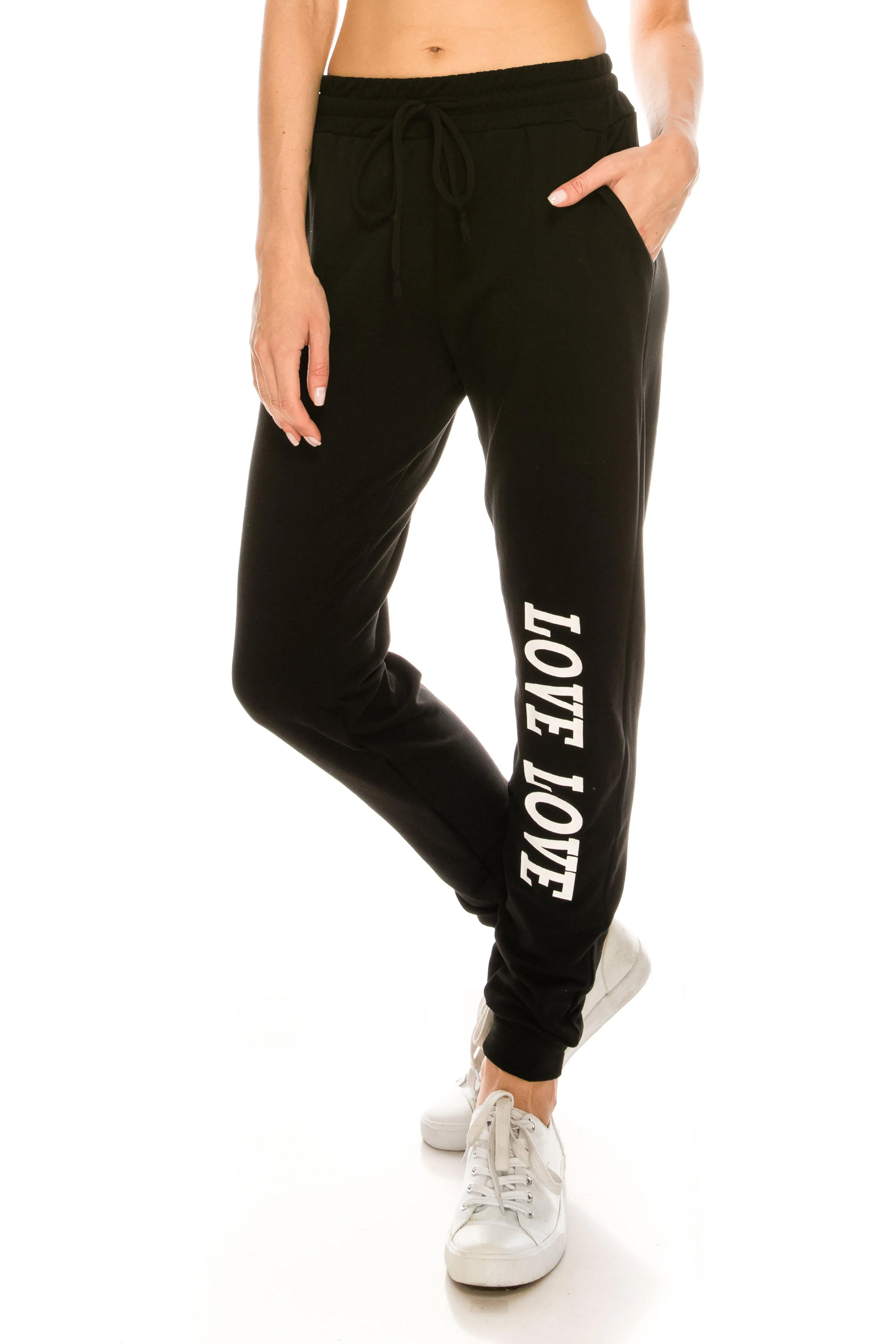 Fleece Jogger Pants - Soft Winter LOVE Printed Pockets Sweatpants