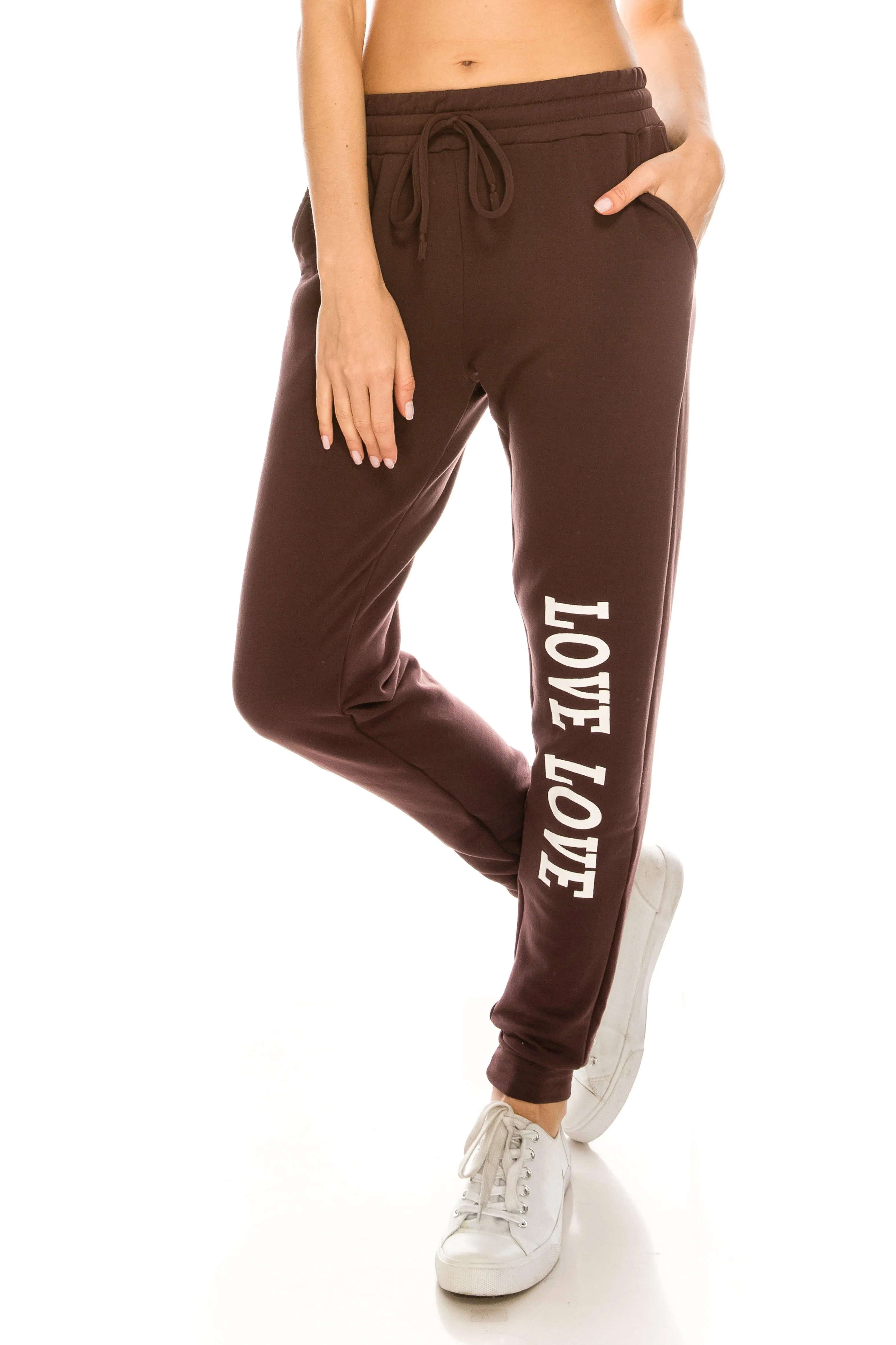 Fleece Jogger Pants - Soft Winter LOVE Printed Pockets Sweatpants