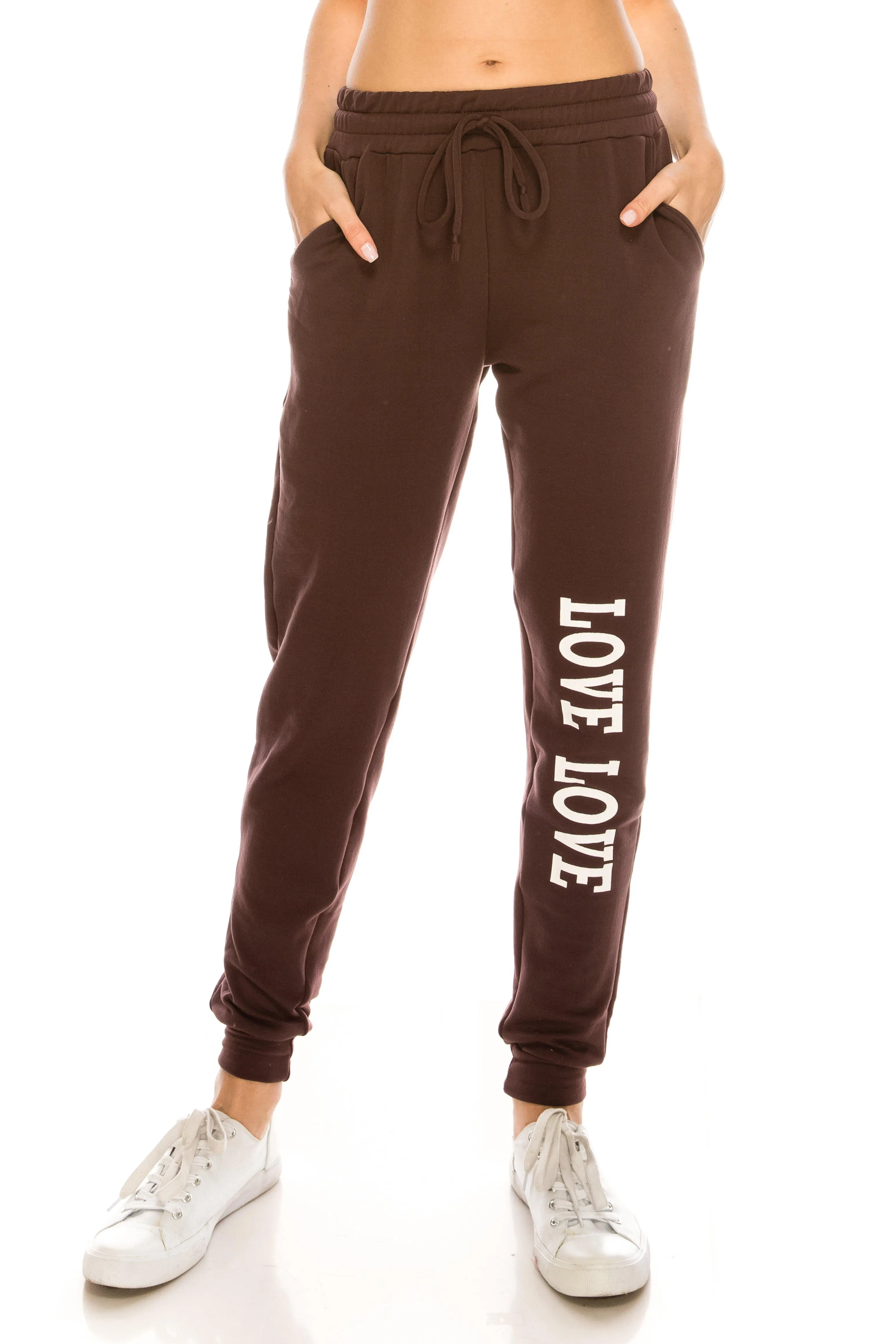 Fleece Jogger Pants - Soft Winter LOVE Printed Pockets Sweatpants