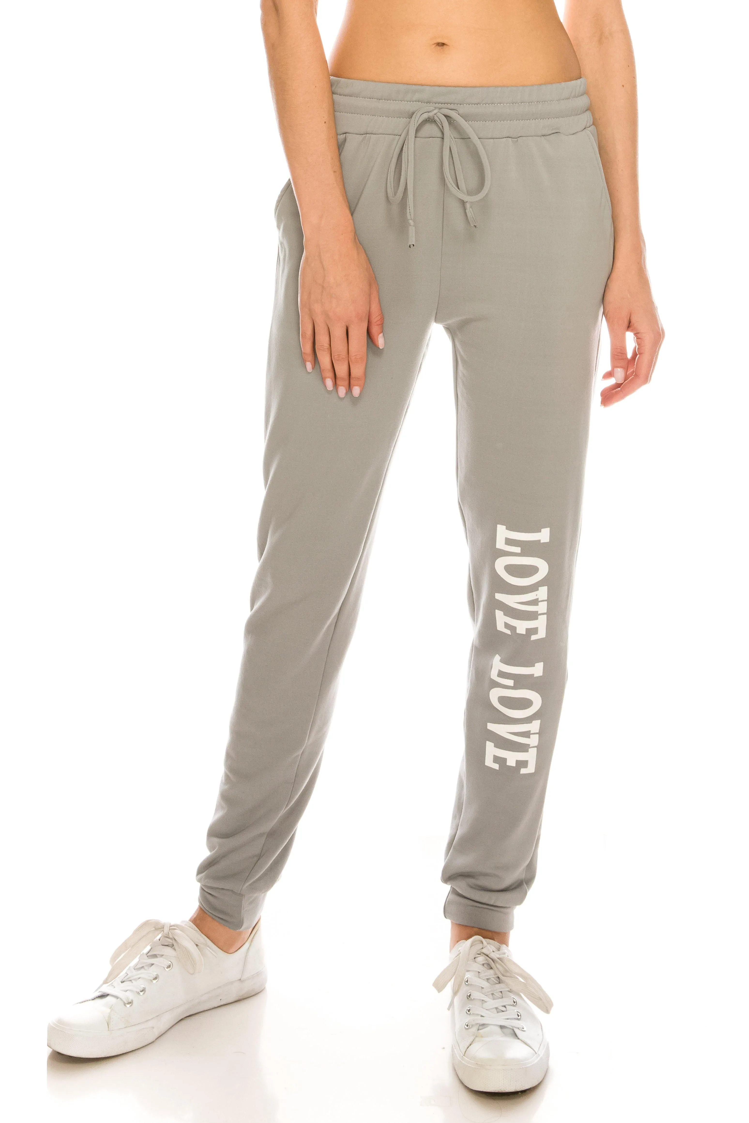 Fleece Jogger Pants - Soft Winter LOVE Printed Pockets Sweatpants