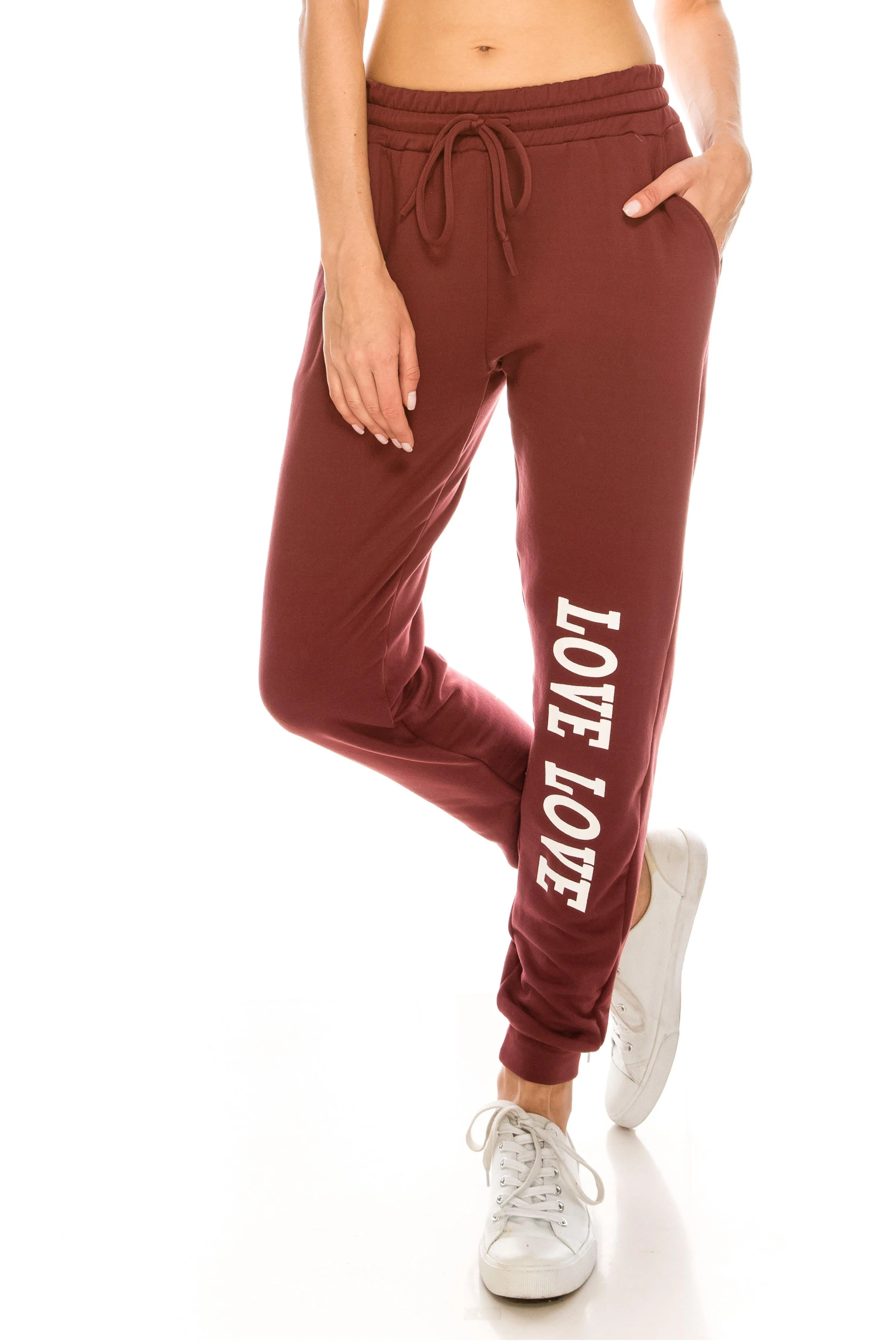 Fleece Jogger Pants - Soft Winter LOVE Printed Pockets Sweatpants