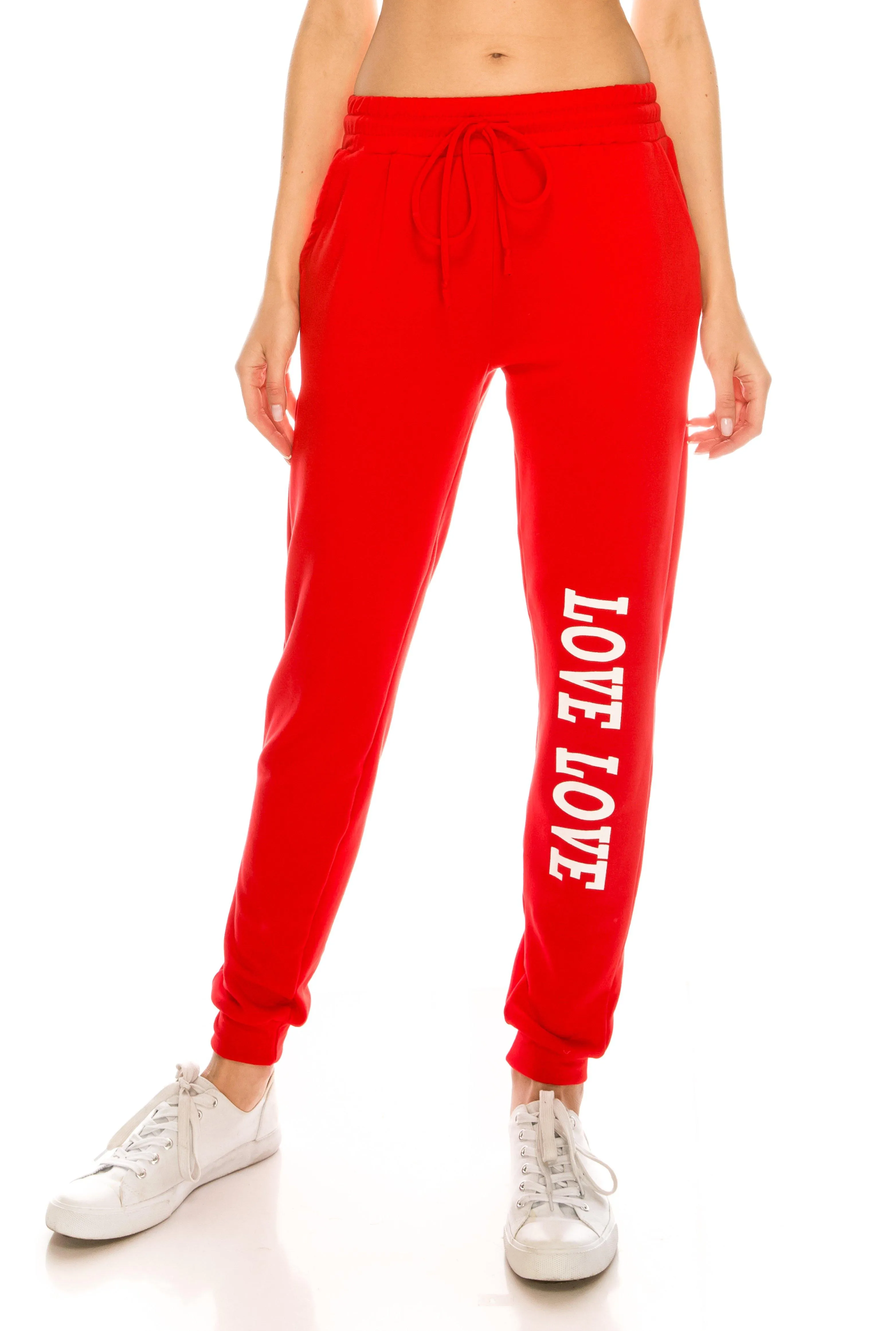 Fleece Jogger Pants - Soft Winter LOVE Printed Pockets Sweatpants