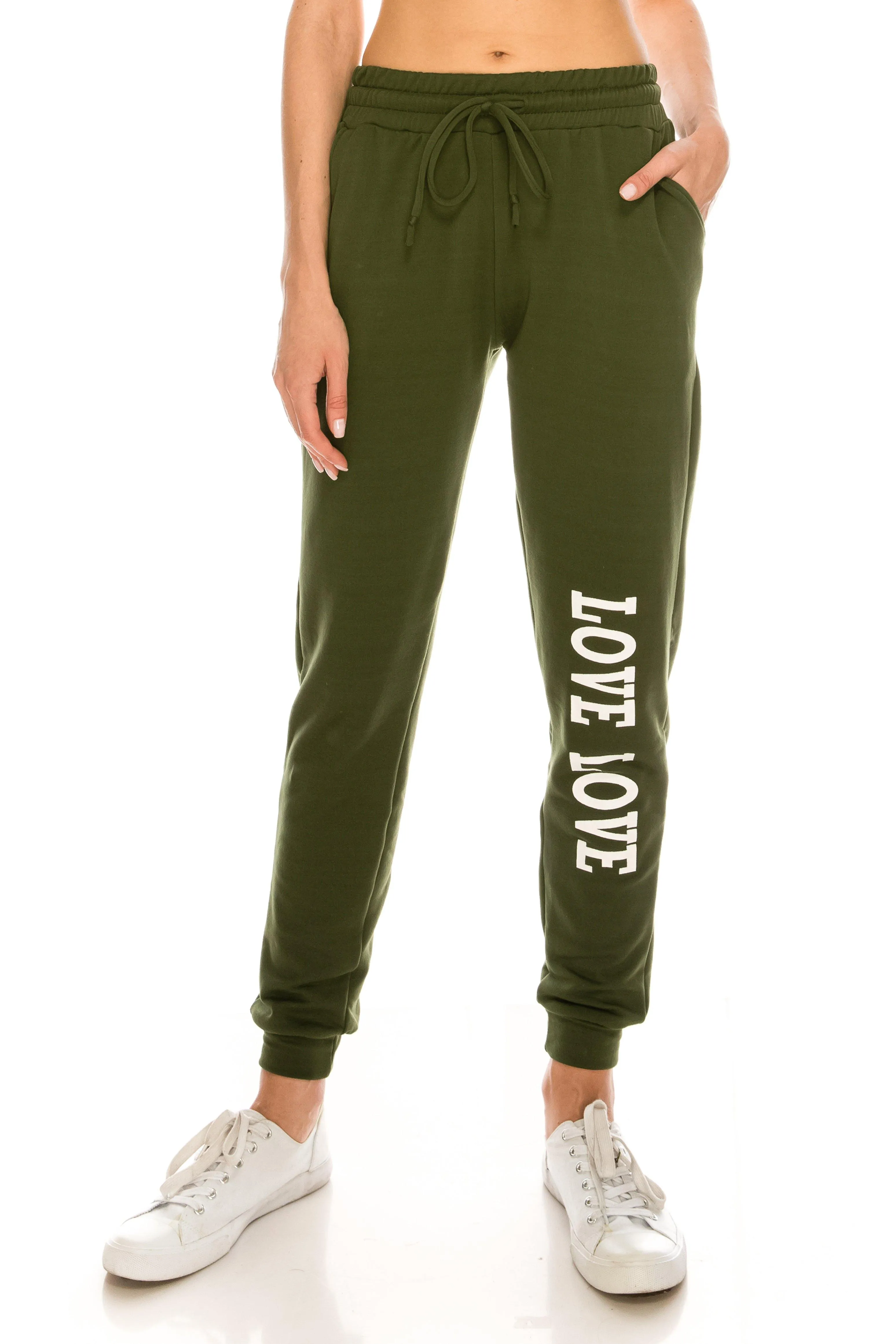 Fleece Jogger Pants - Soft Winter LOVE Printed Pockets Sweatpants
