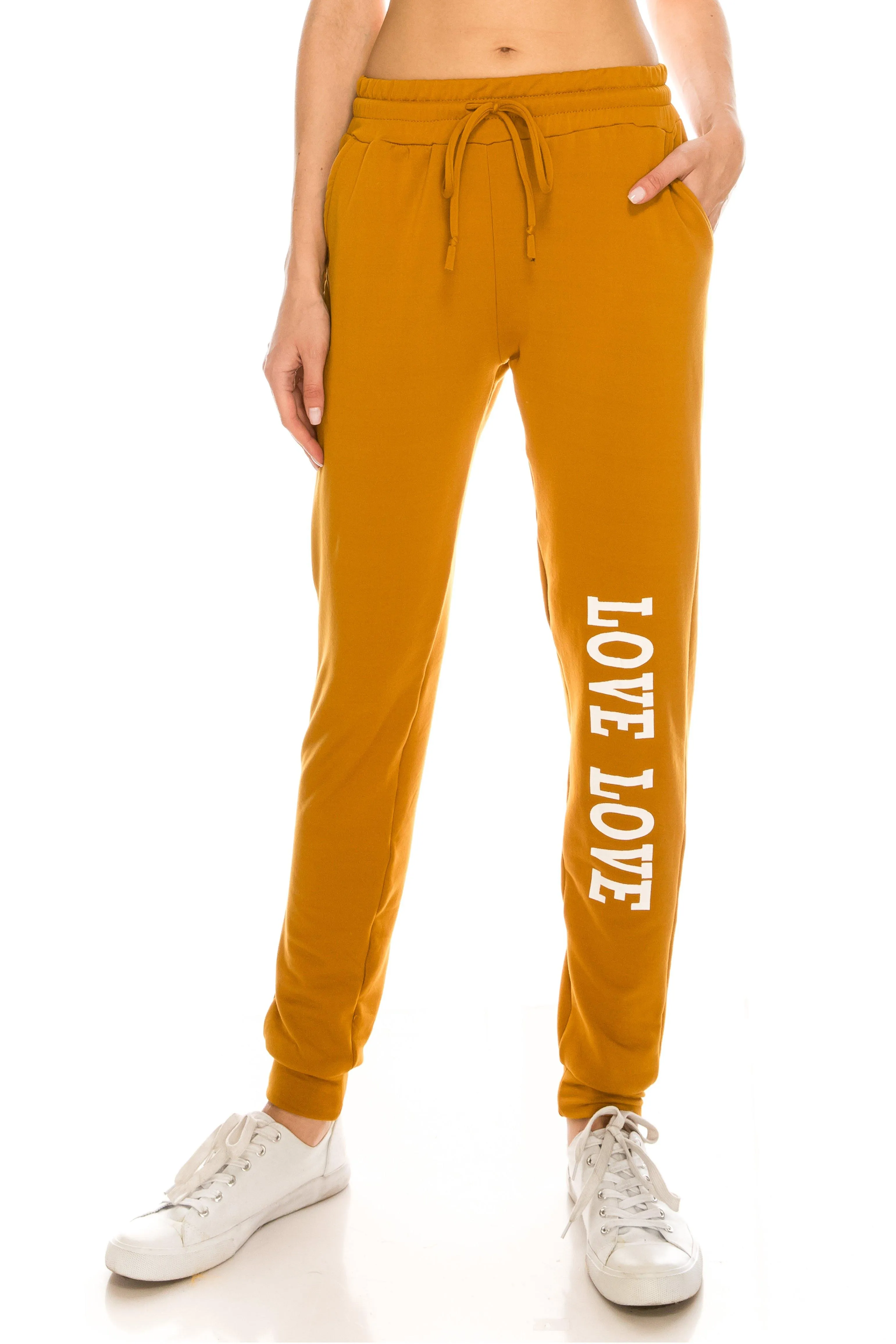 Fleece Jogger Pants - Soft Winter LOVE Printed Pockets Sweatpants