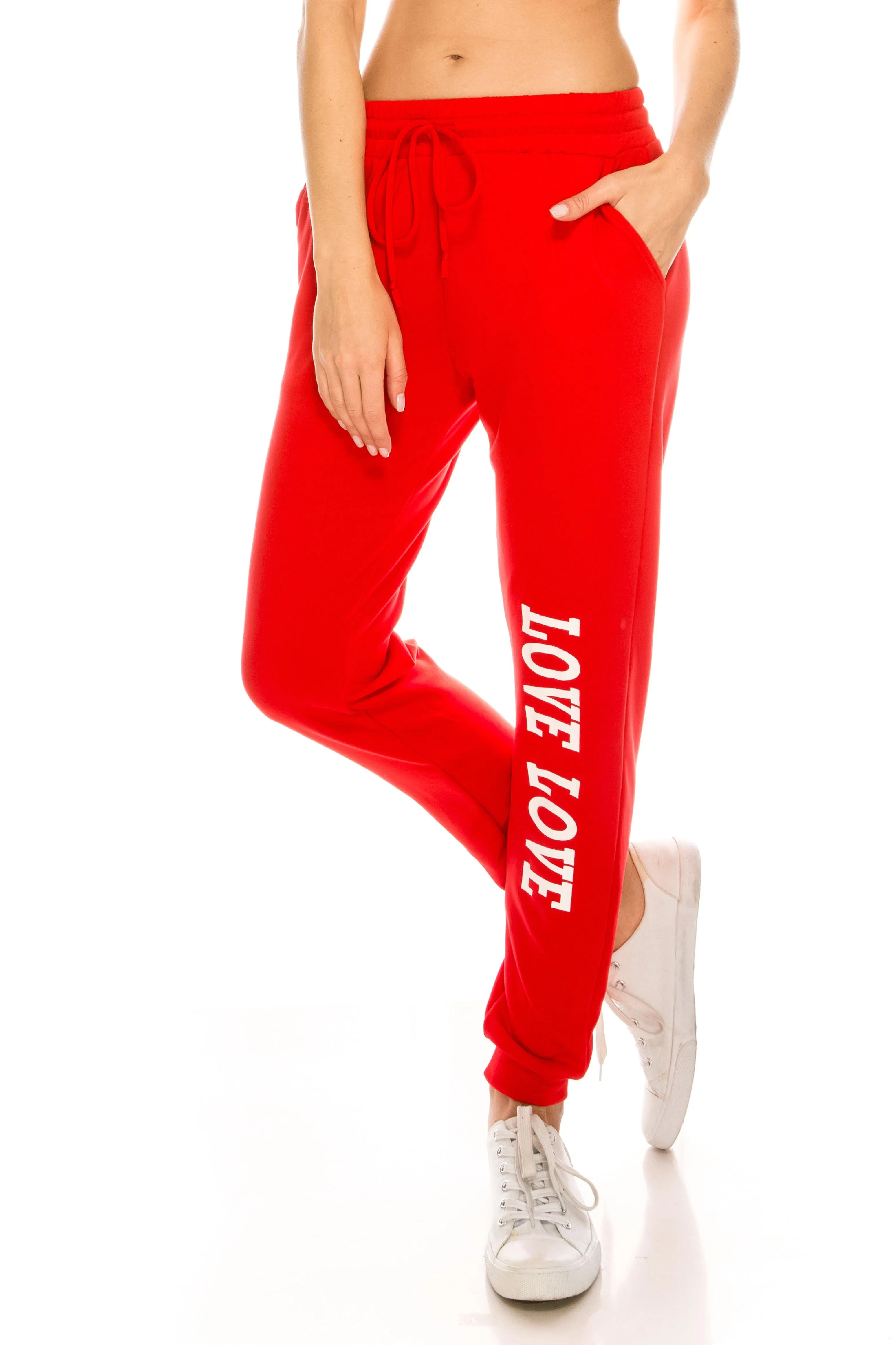 Fleece Jogger Pants - Soft Winter LOVE Printed Pockets Sweatpants