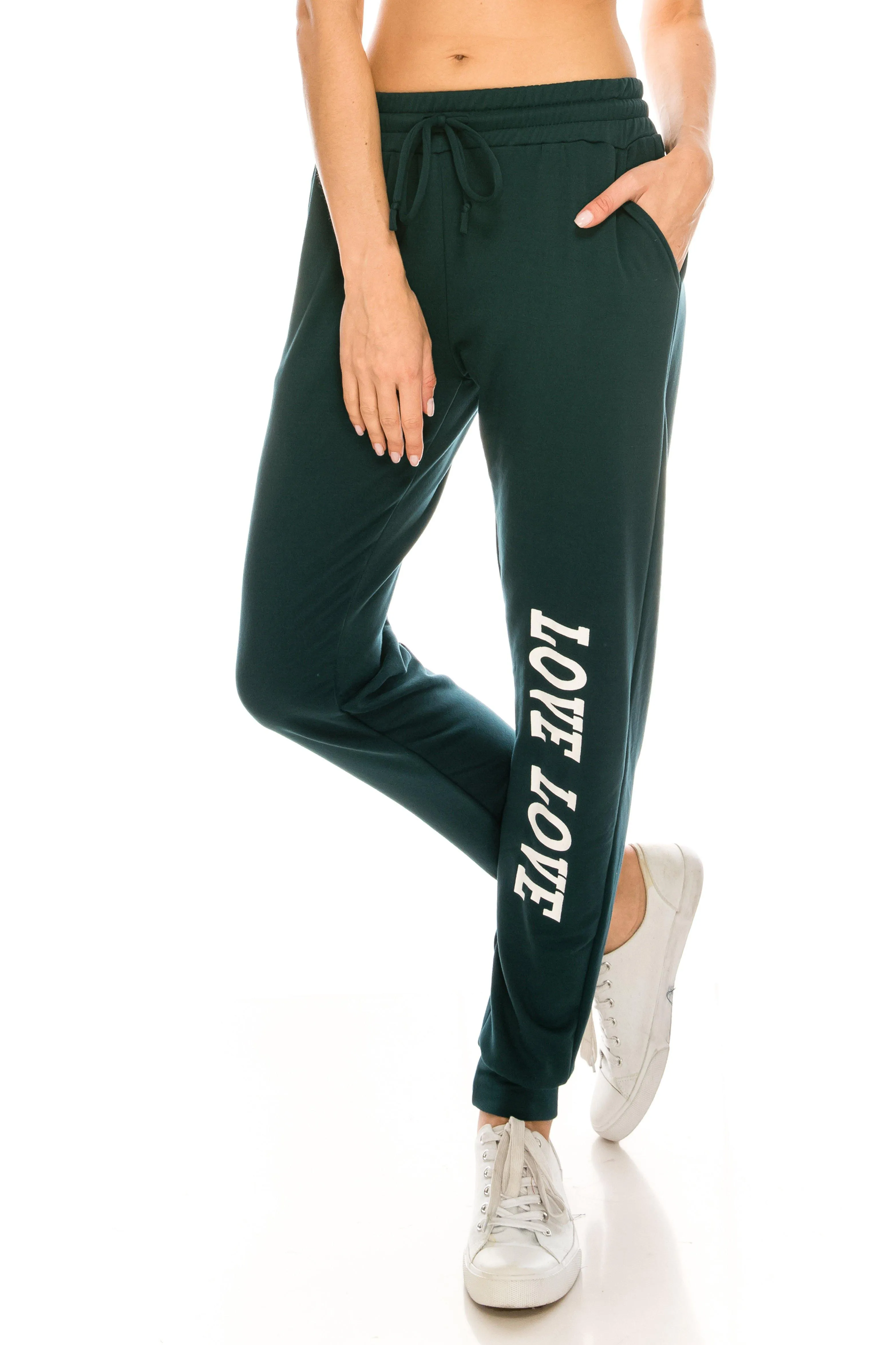 Fleece Jogger Pants - Soft Winter LOVE Printed Pockets Sweatpants