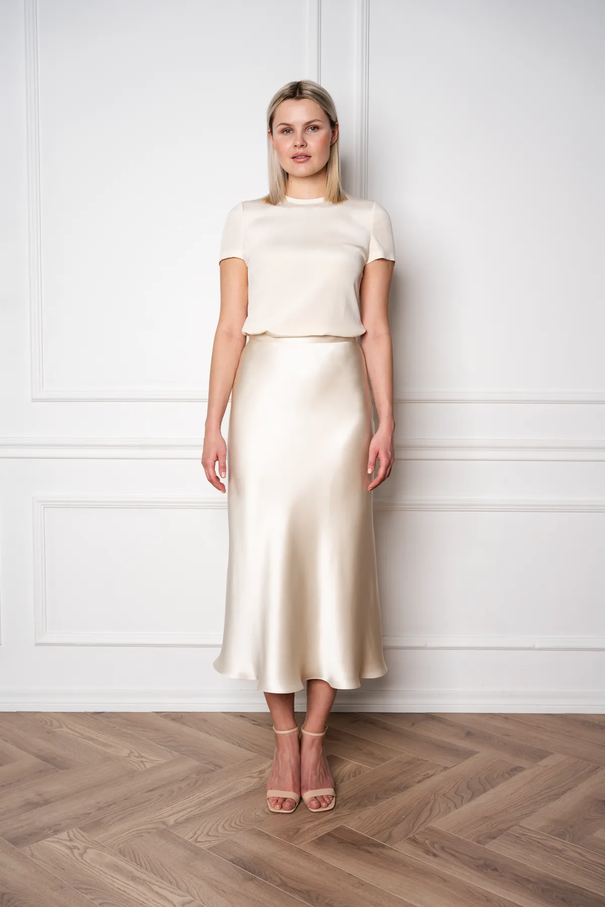 GLADIOLUS BEIGE SILK SATIN SLIP SKIRT